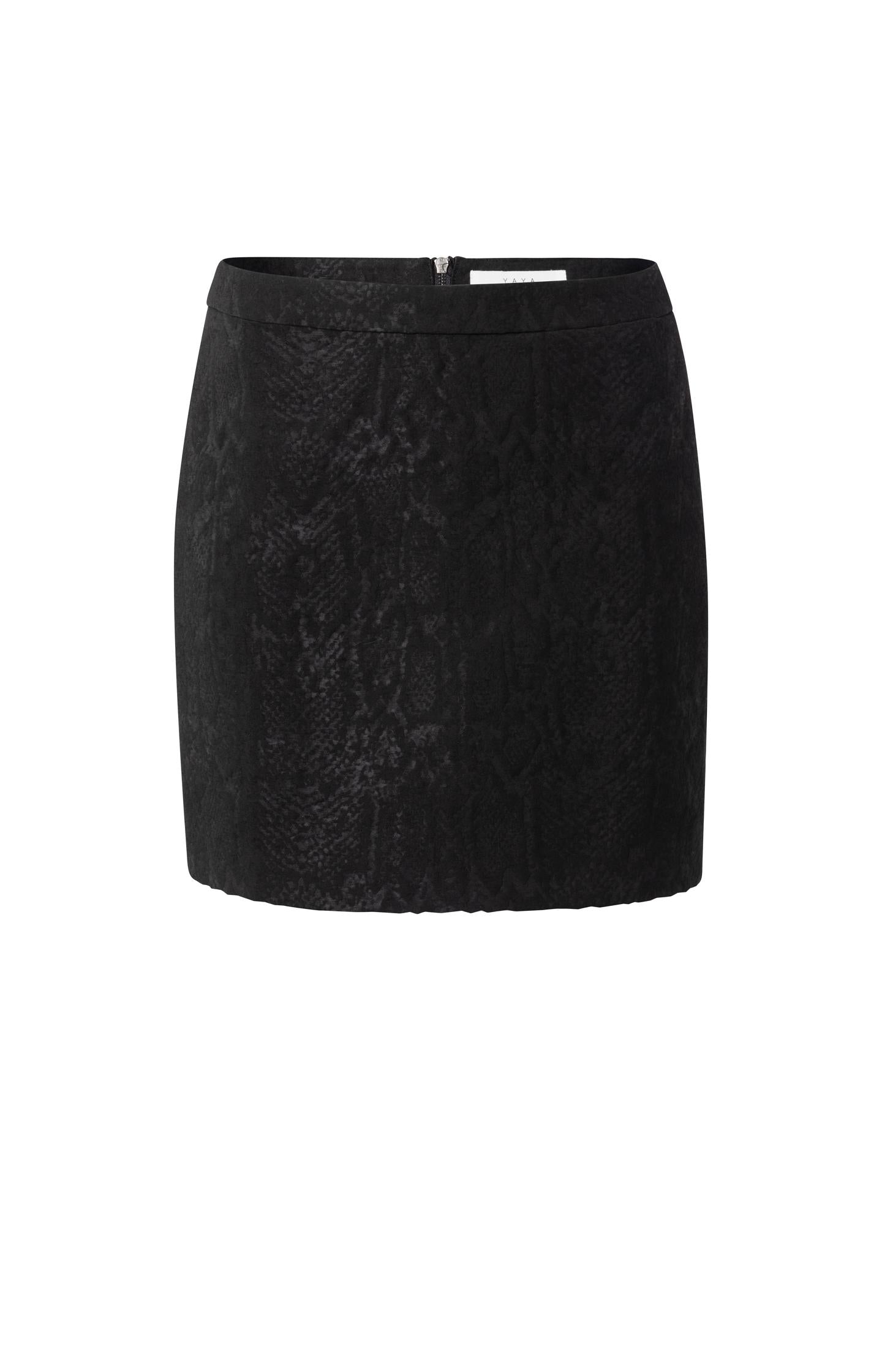 Black mini skirt with jacquard print en ritssluiting - Type: product