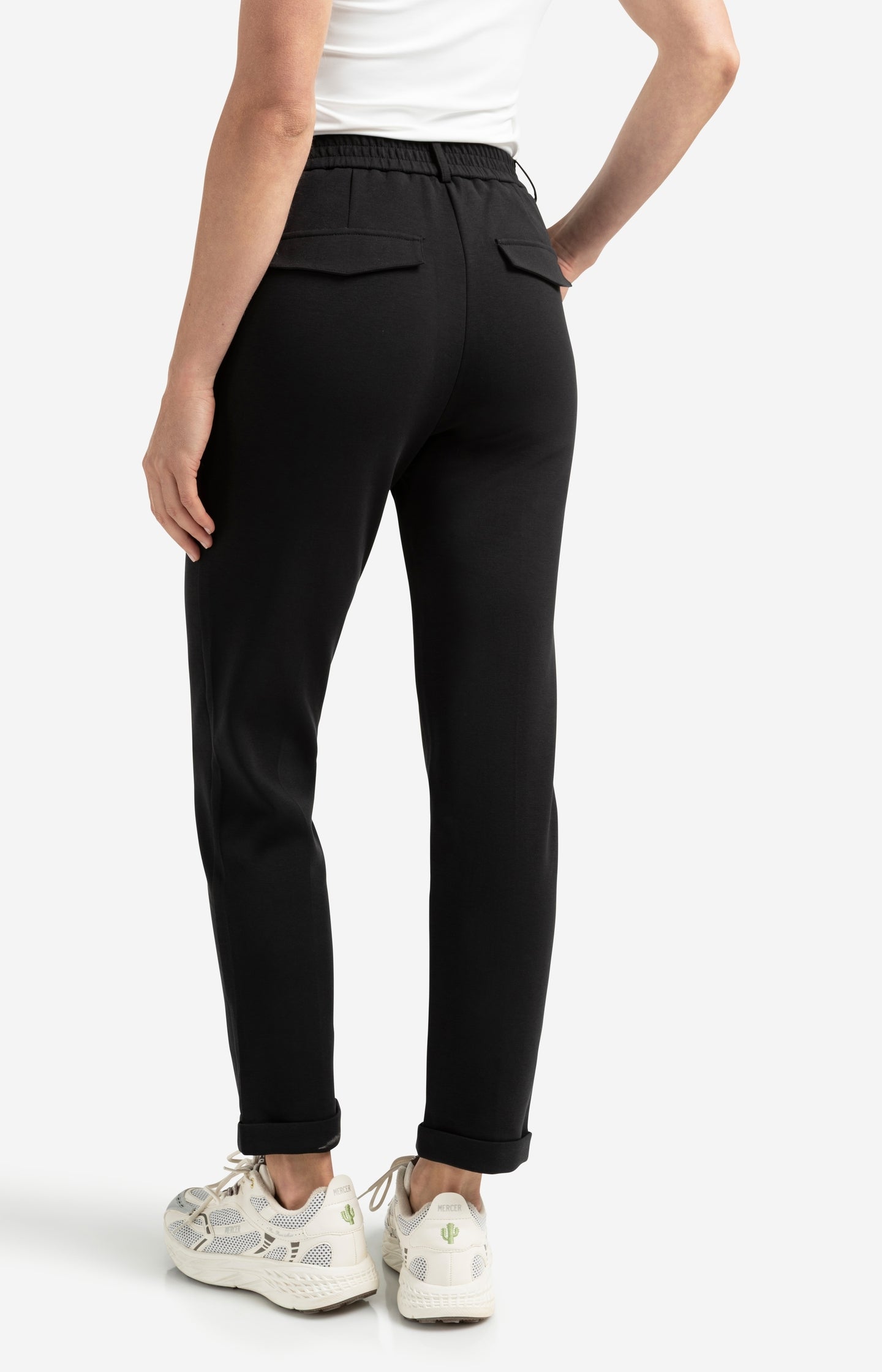 Black scuba trousers with straight legs and flap pockets - Type: lookbook