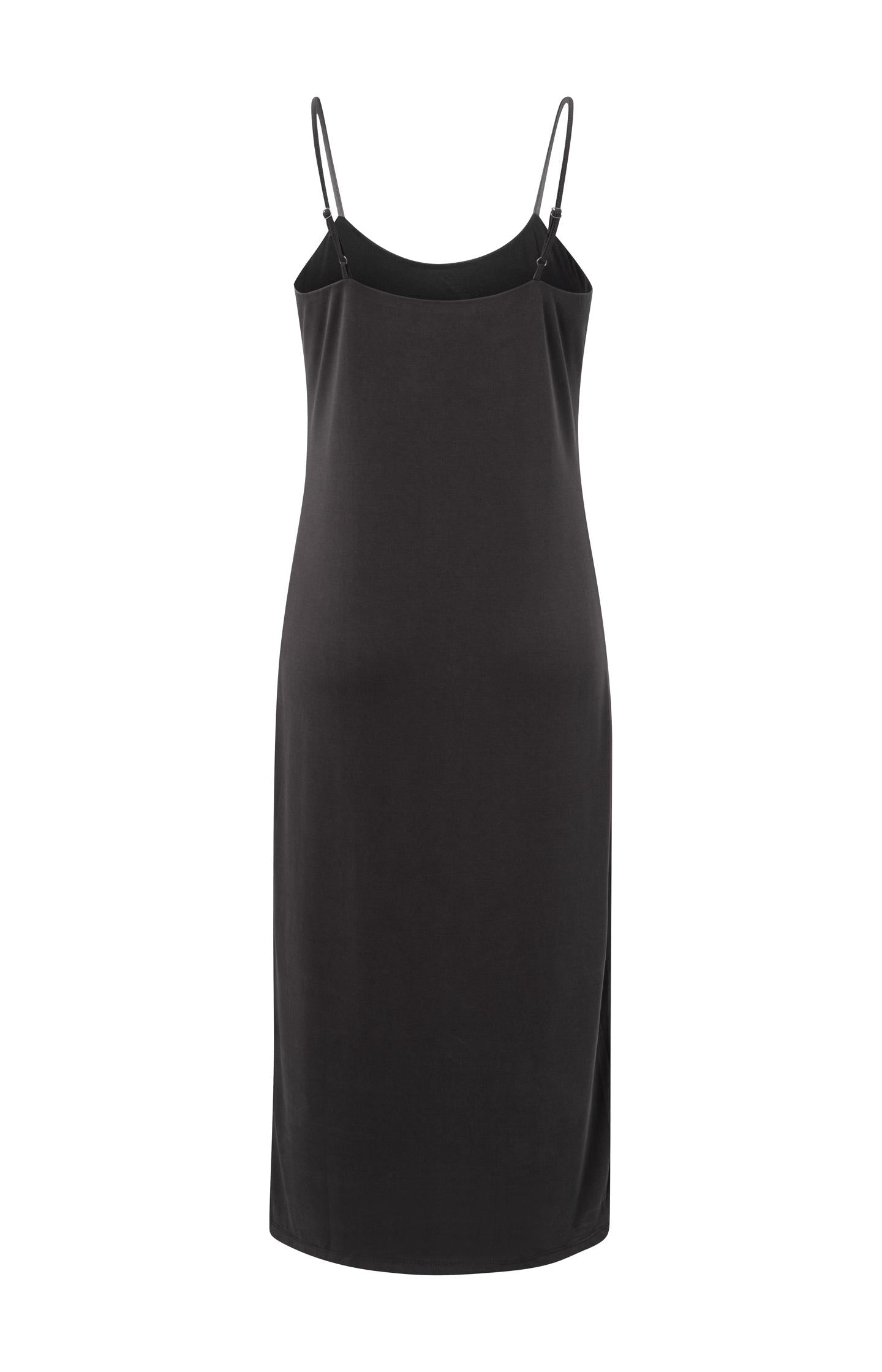 Black slip dress with thin straps in jersey fabric