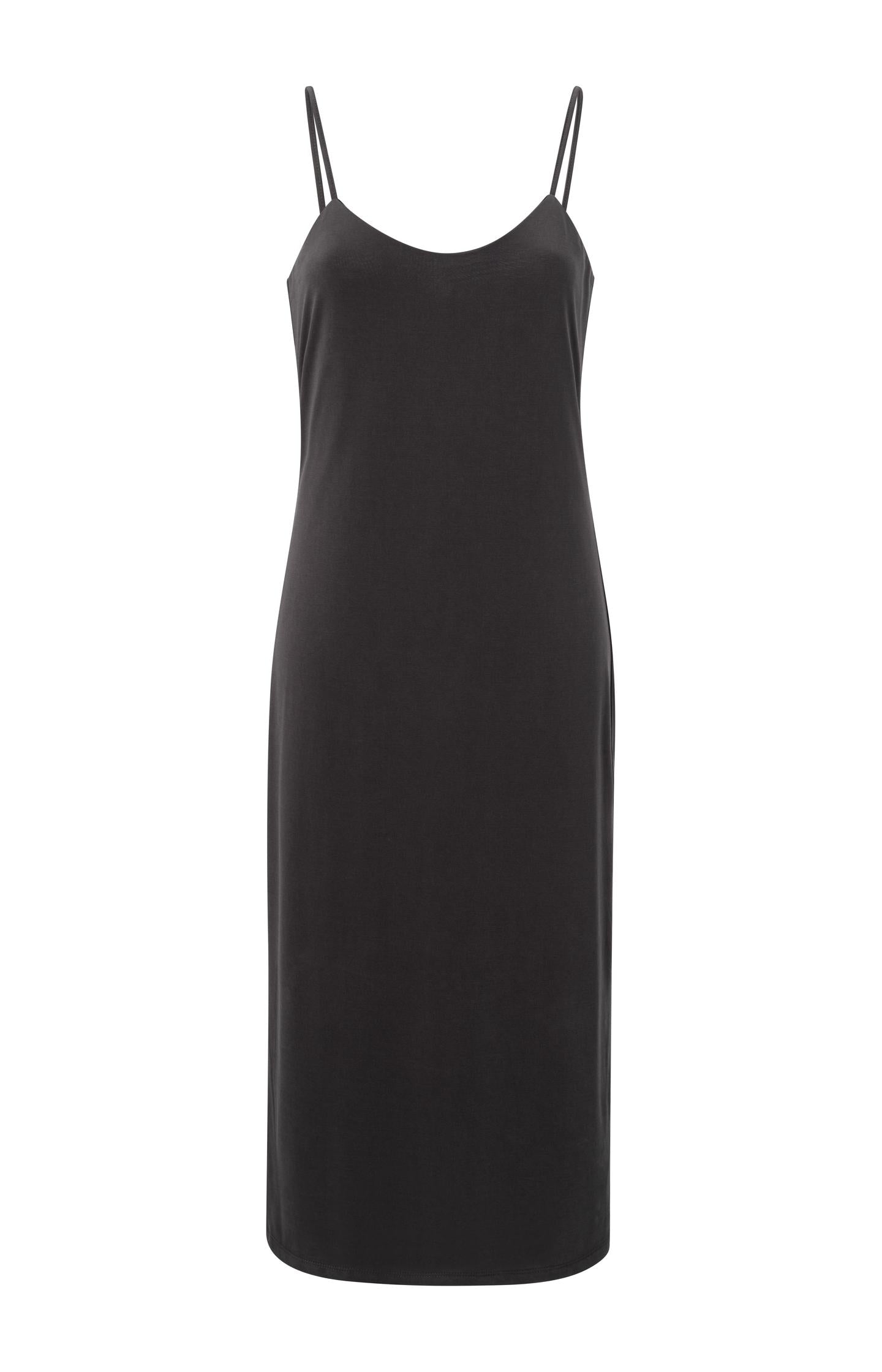 Black slip dress with thin straps in jersey fabric - Type: product