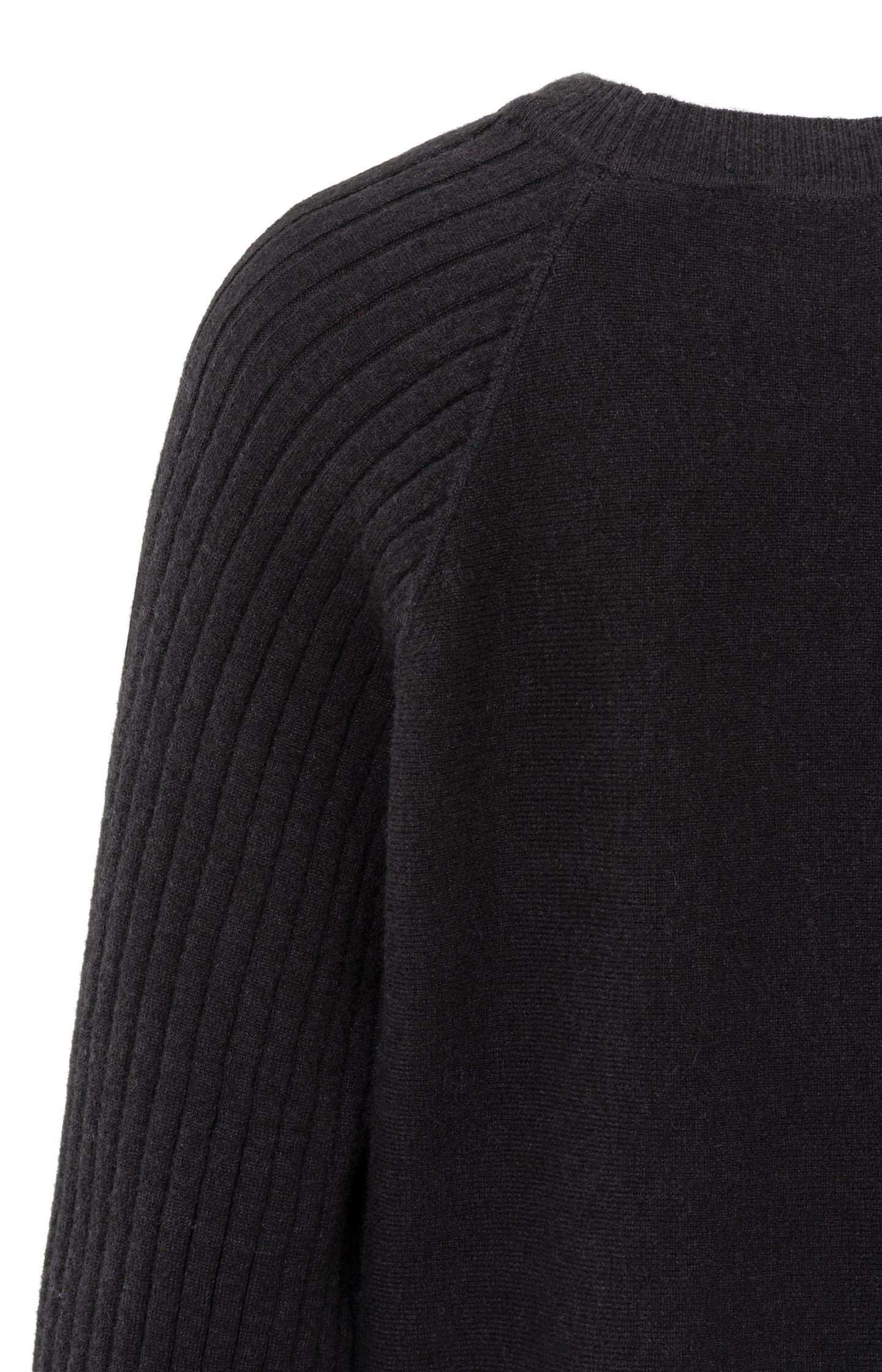 Black sweater with round neck and ribbed long sleeves