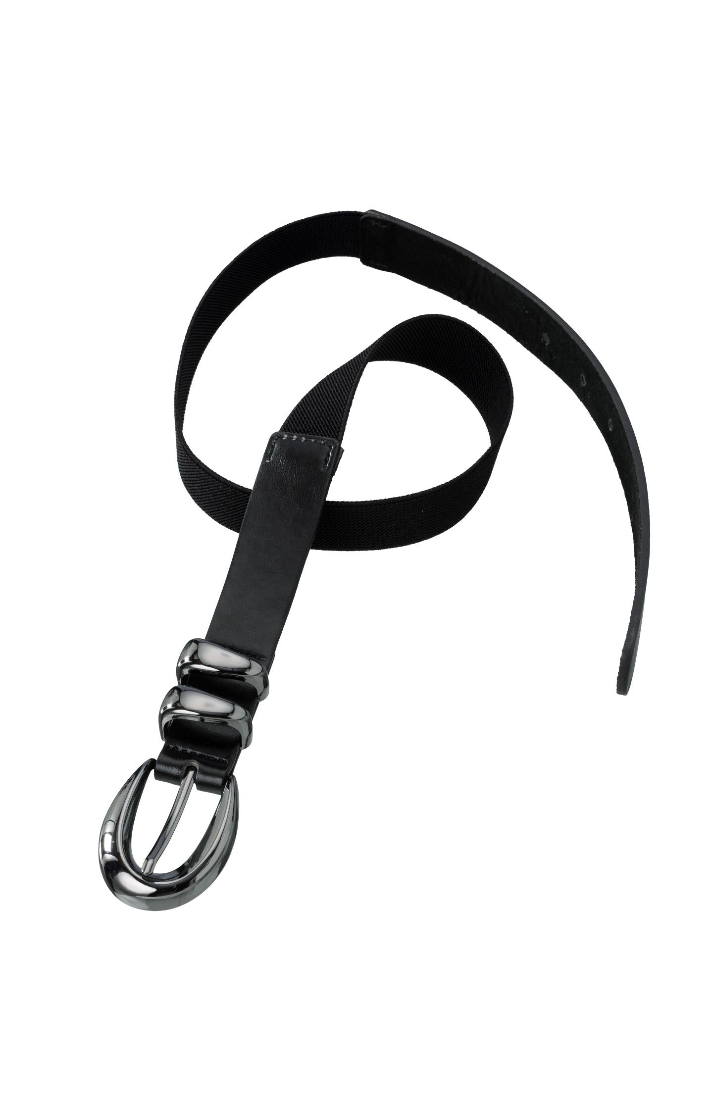 Black waist belt with shiny buckle - Type: product