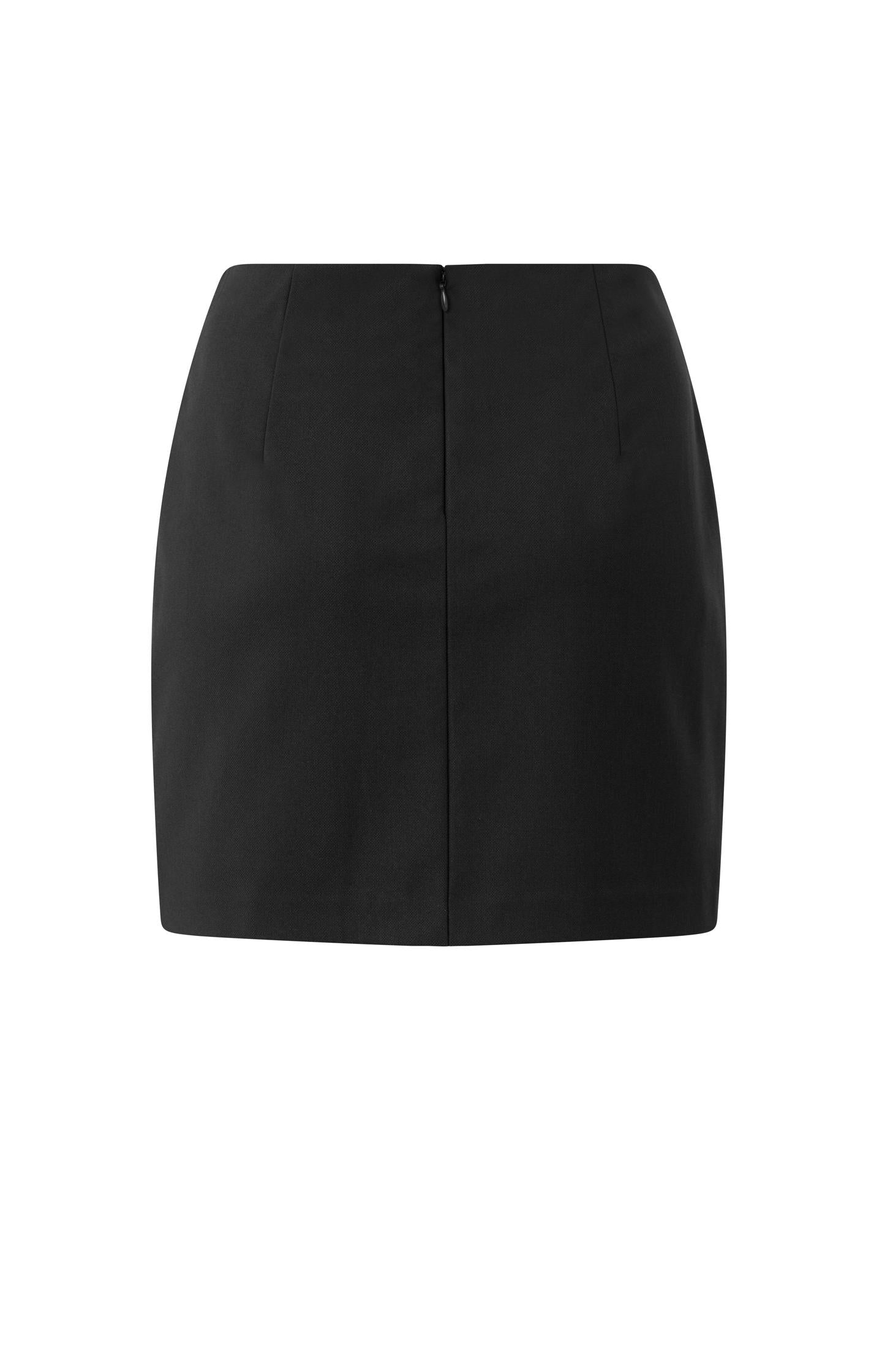 Black woven mini skirt with button details