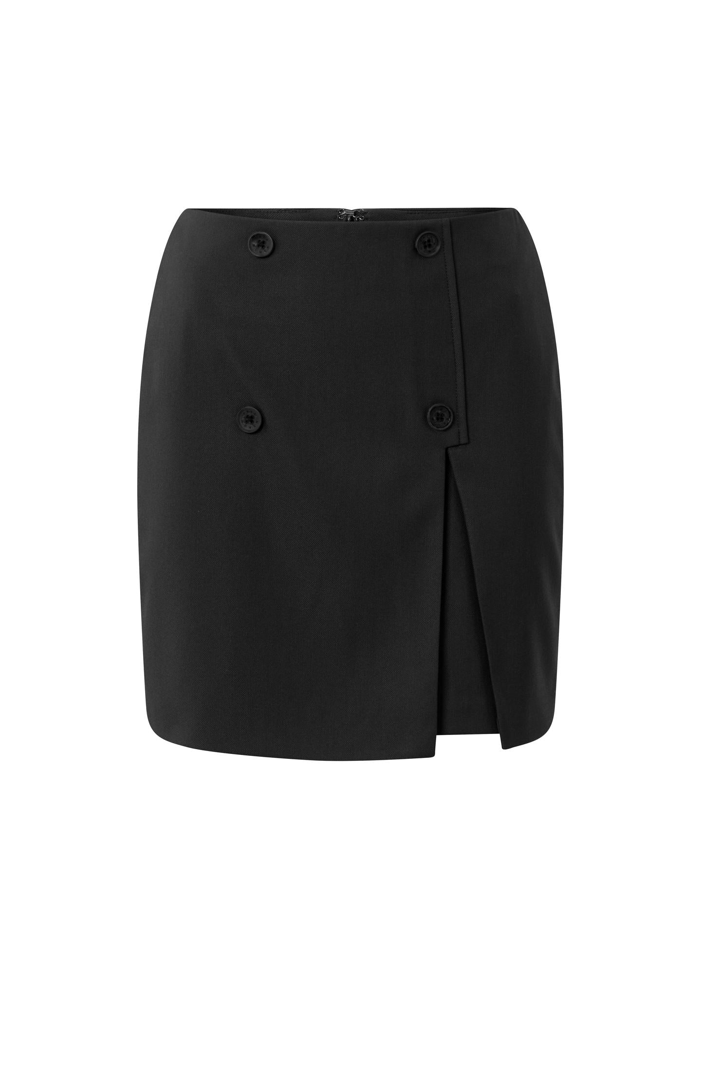 Black woven mini skirt with button details - Type: product