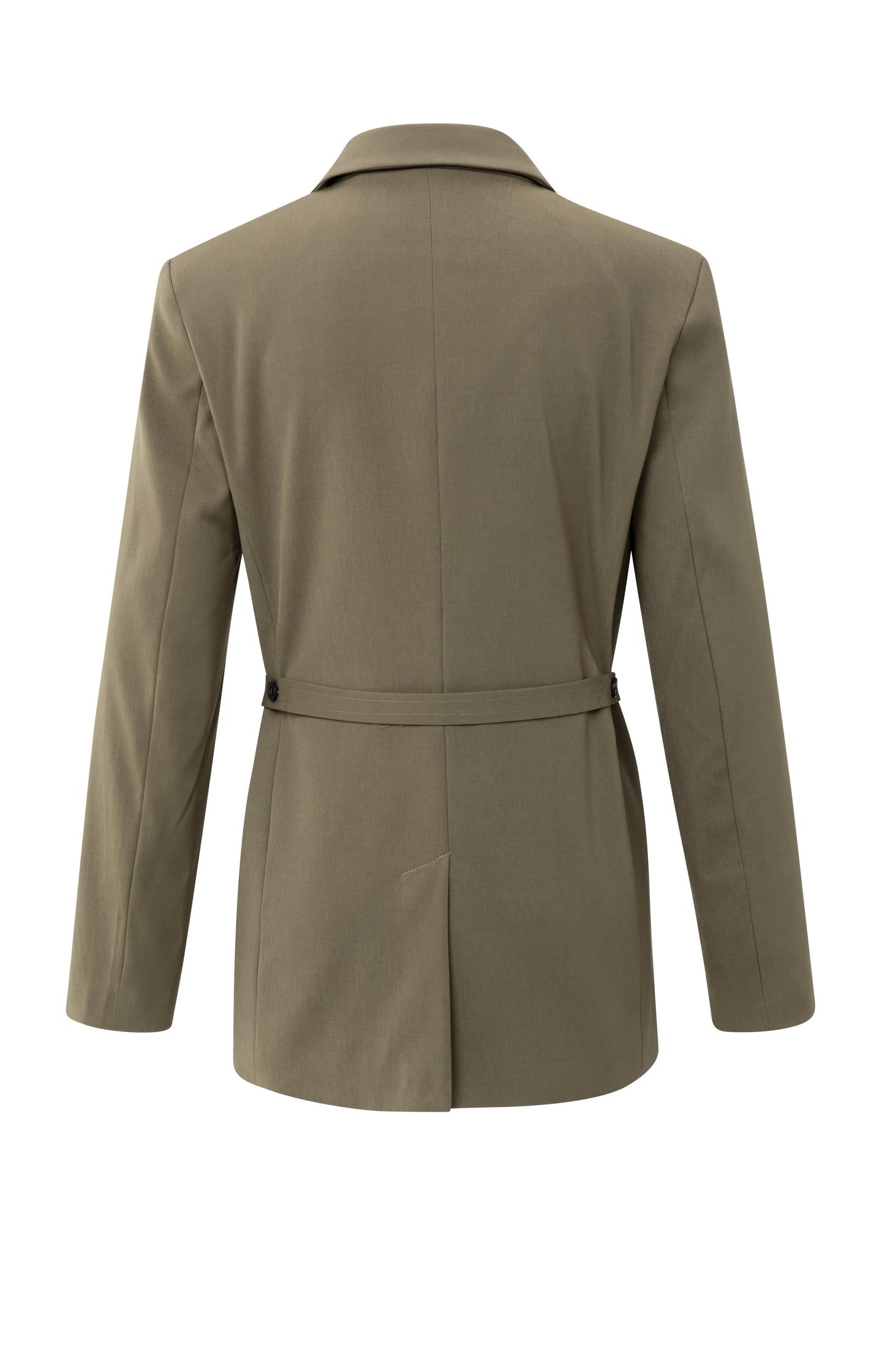 Blazer with belt and double-breasted closure