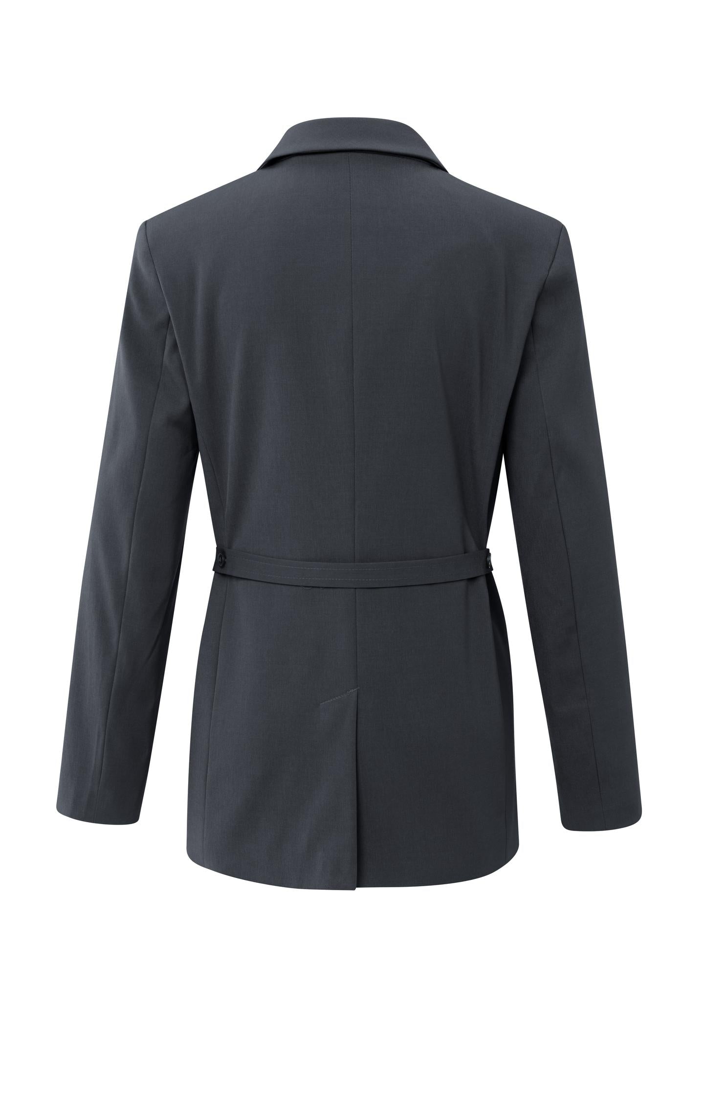 Blazer with belt and double-breasted closure