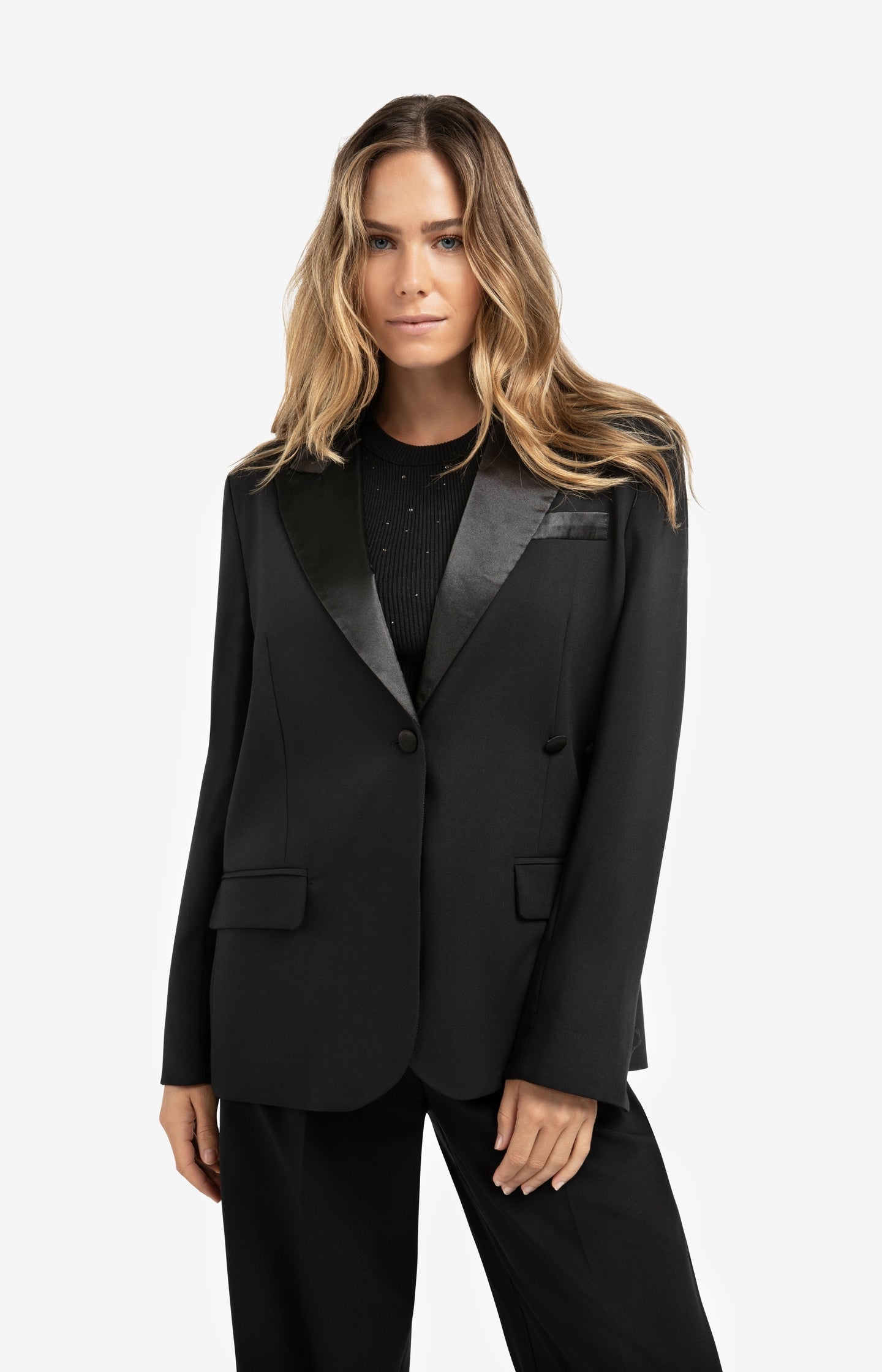 Blazer with satin details and waist effect