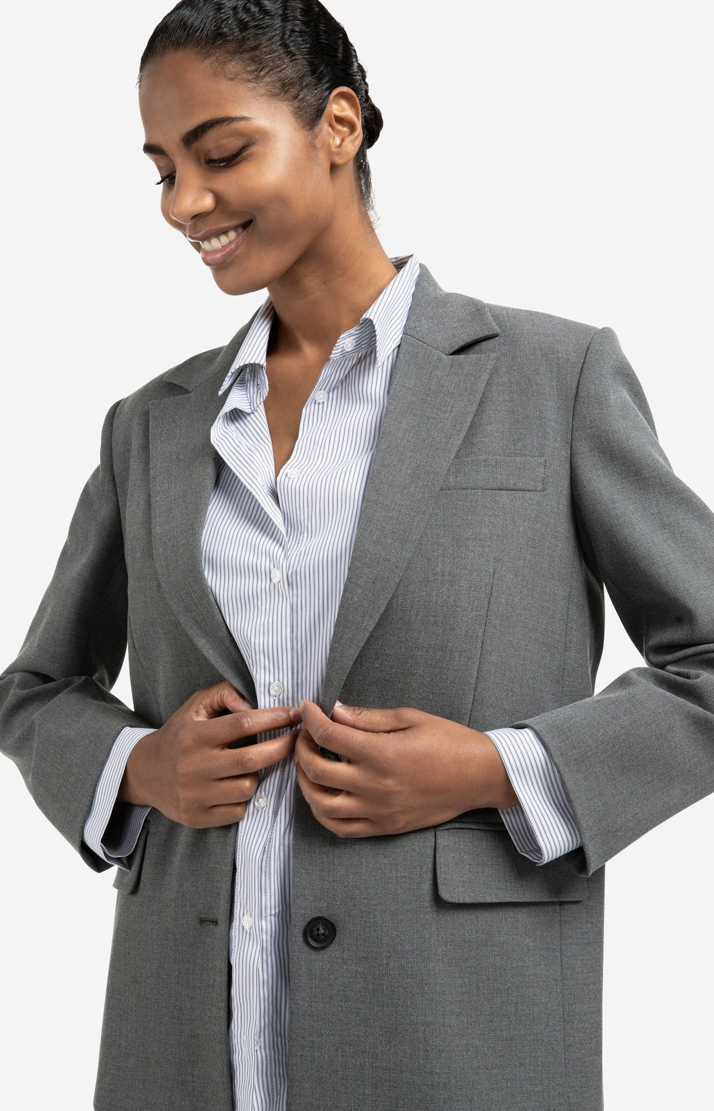 Blazer with sleeveless striped blouse