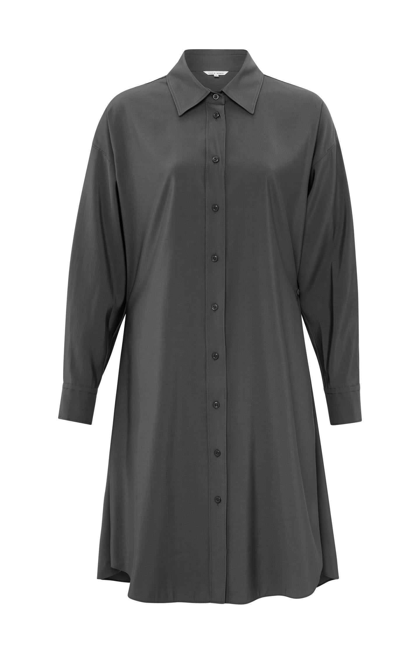 Blouse dress with long sleeves, buttons, and pleated details