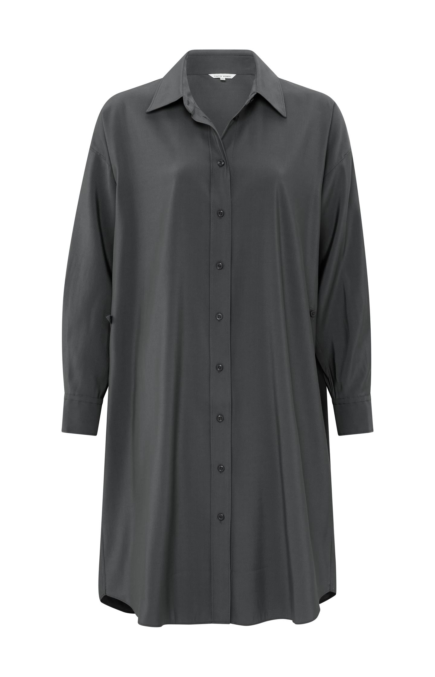 Blouse dress with long sleeves, buttons, and pleated details - Type: product