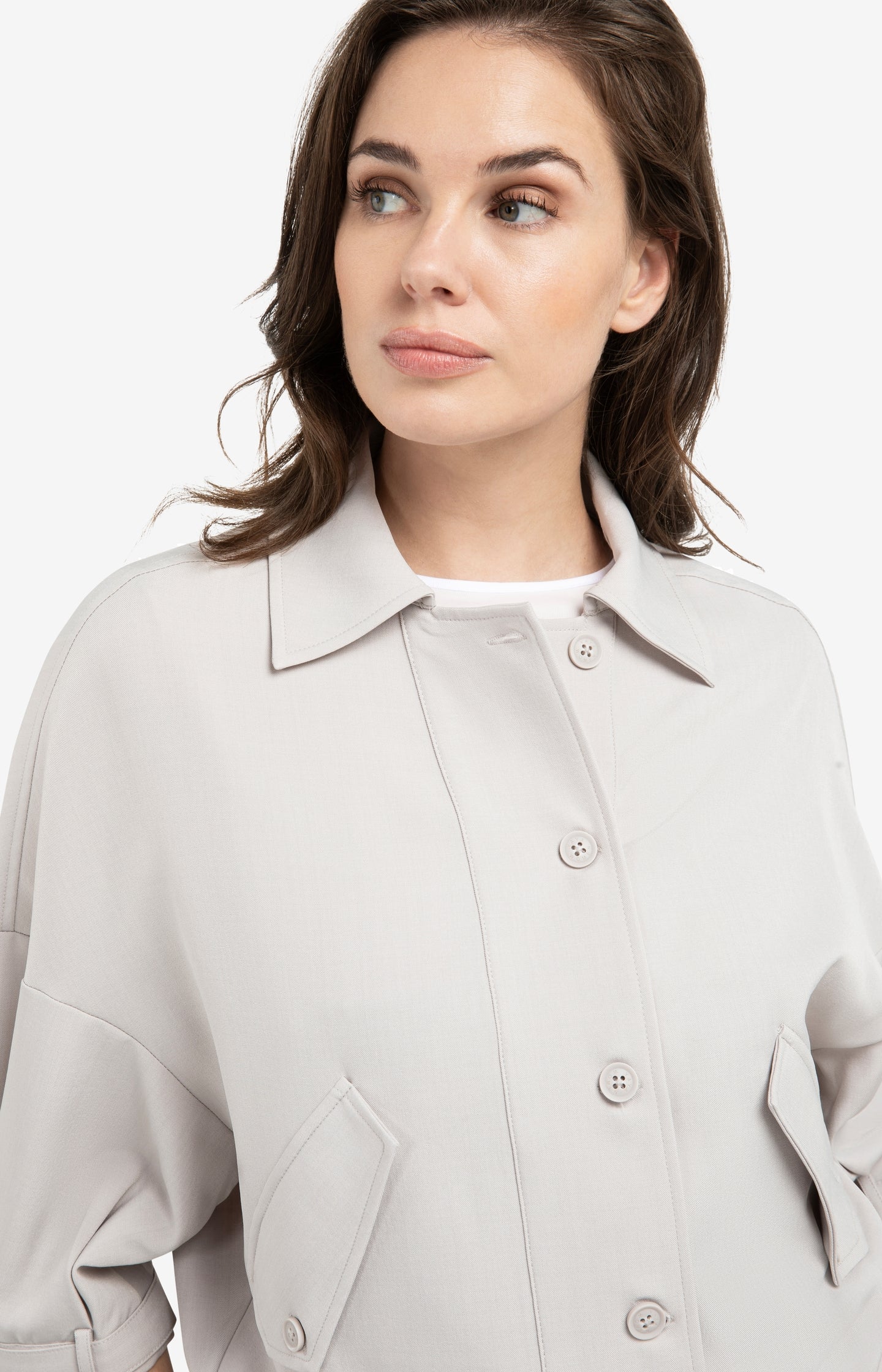 Blouse jacket with adjustable waistband and pockets