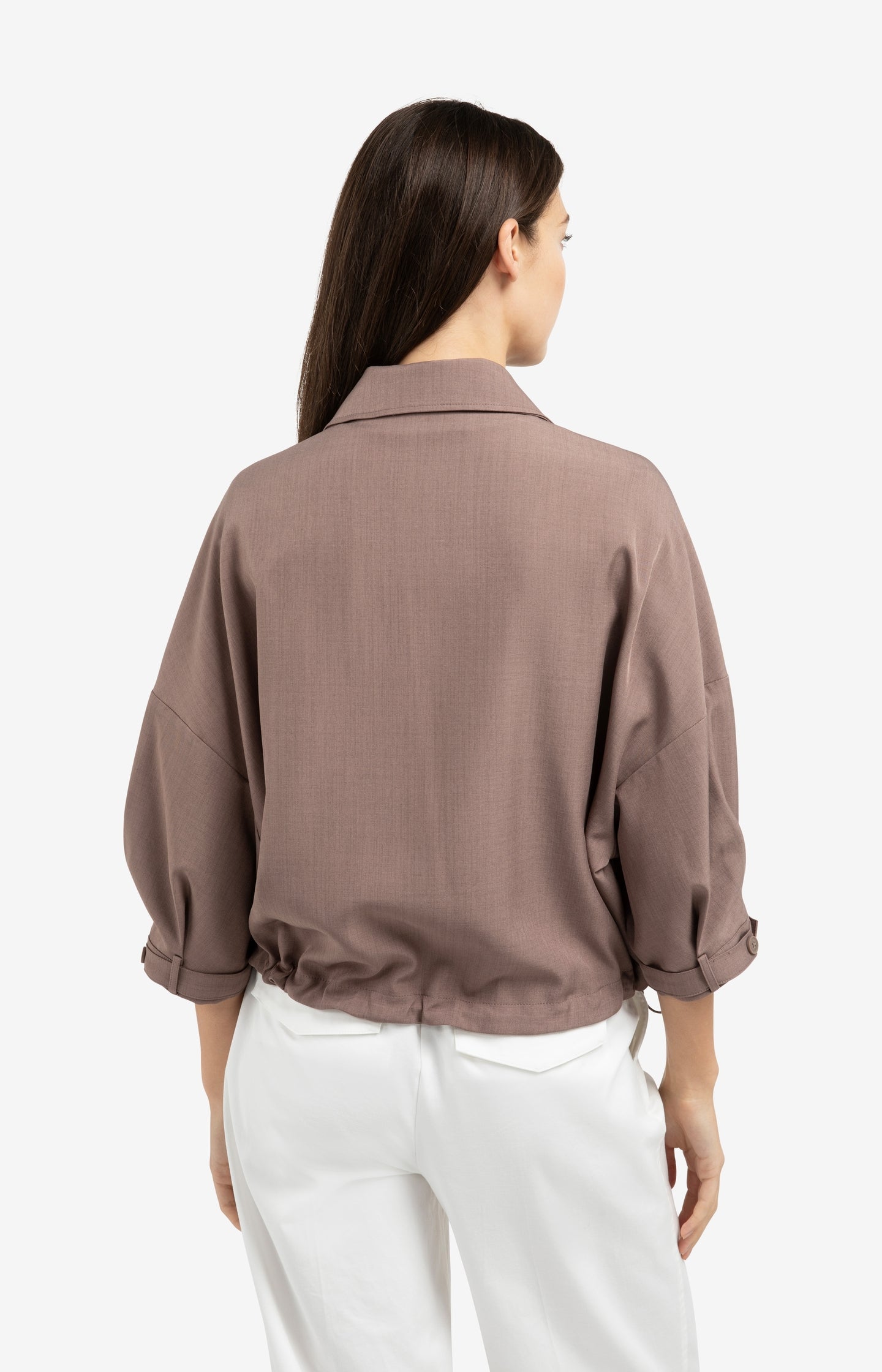 Blouse jacket with adjustable waistband and pockets