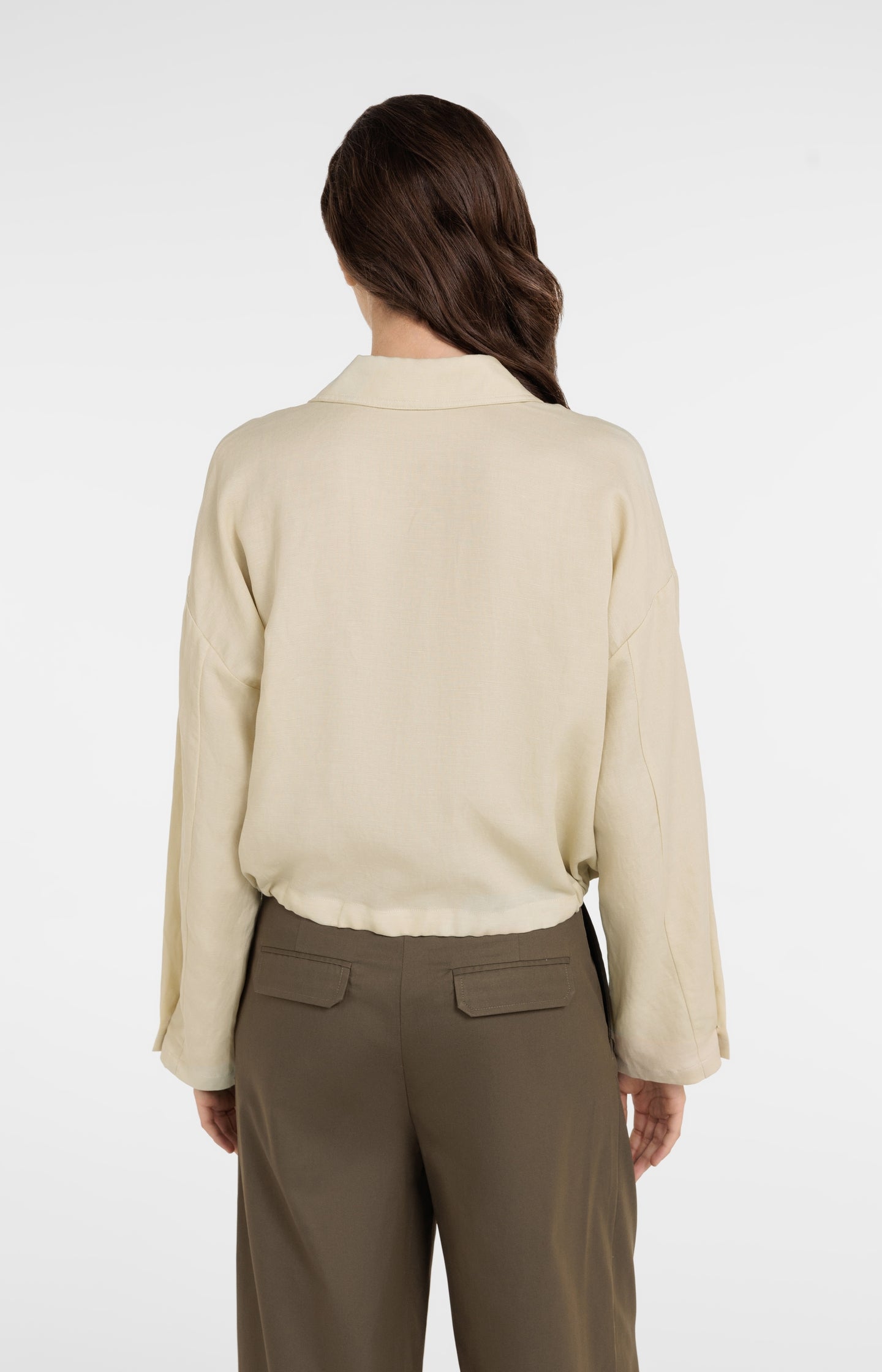 Blouse jacket with drawstring and hidden buttons