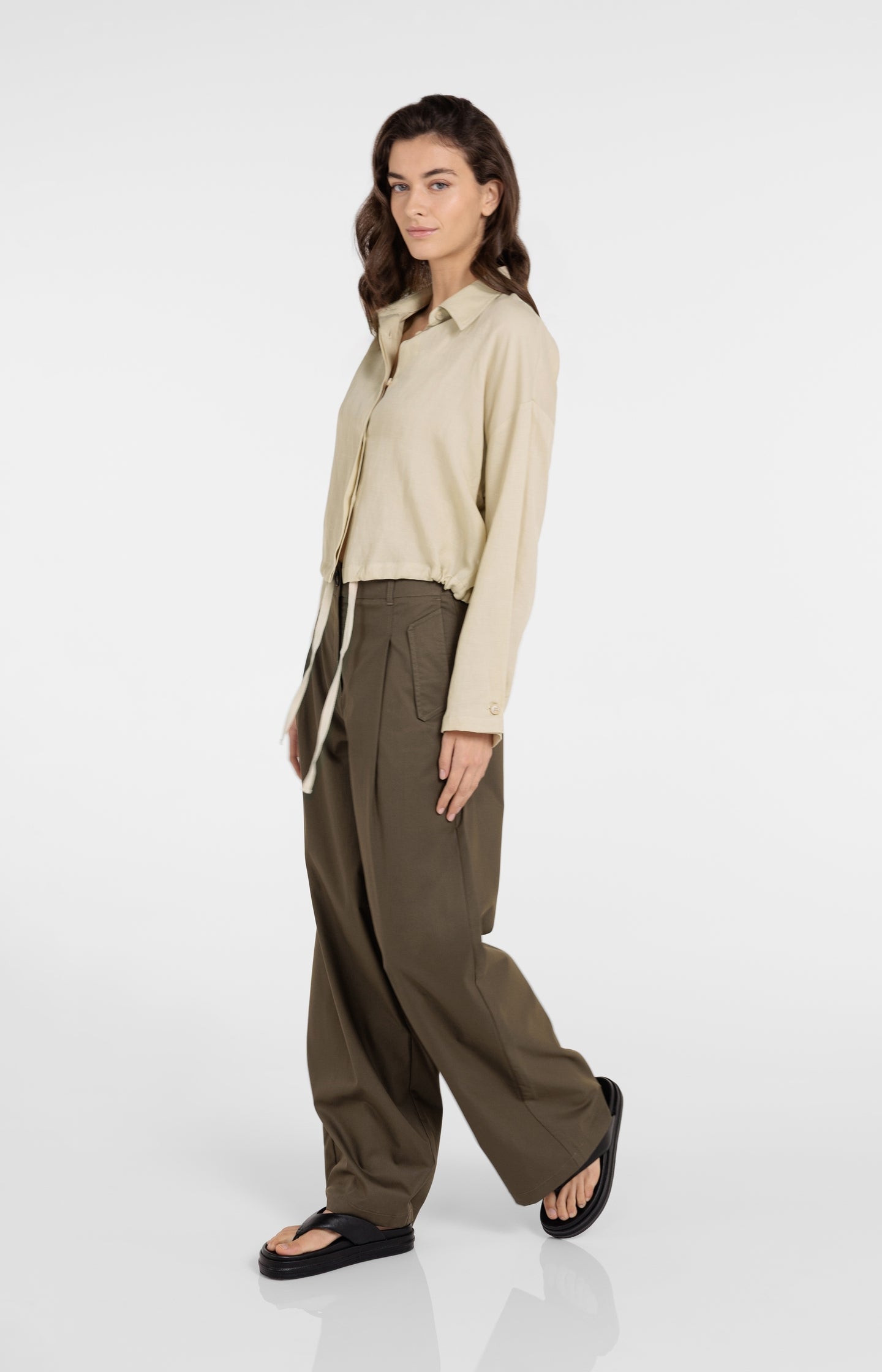 Blouse jacket with drawstring and hidden buttons