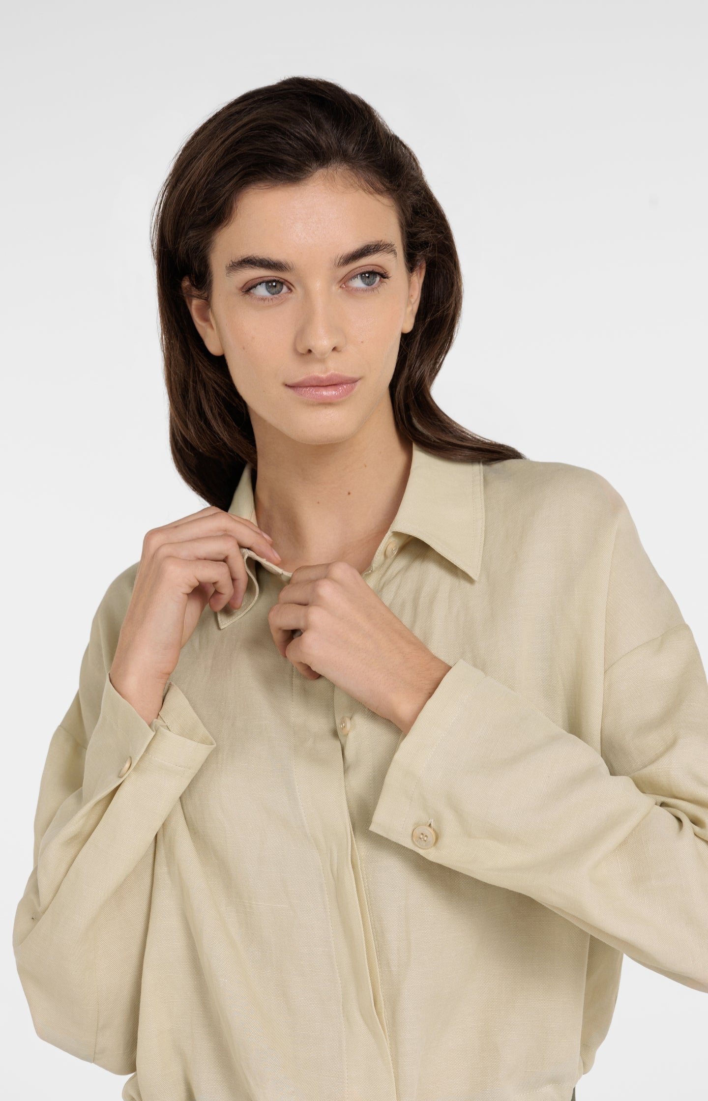 Blouse jacket with drawstring and hidden buttons