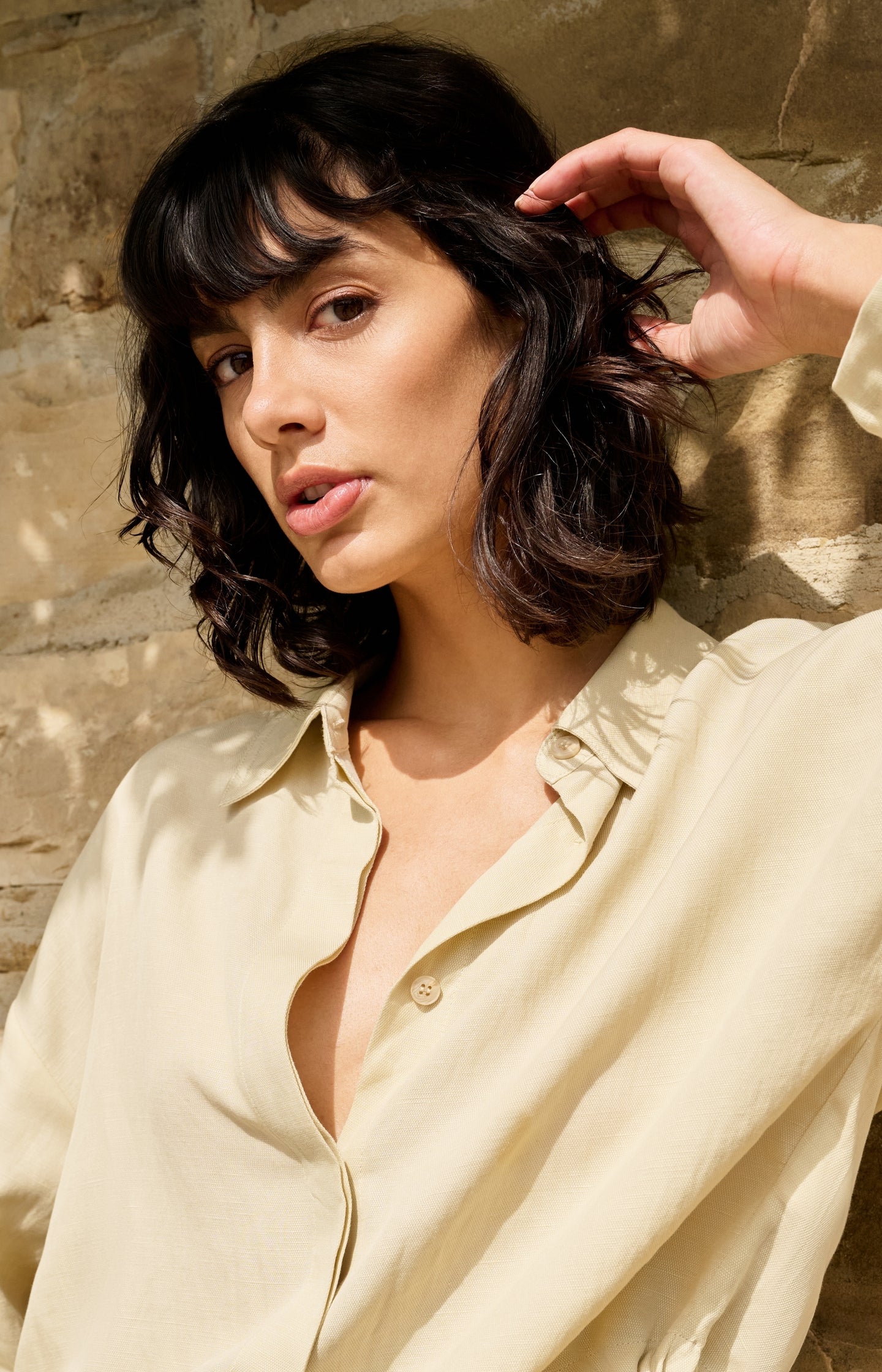 Blouse jacket with drawstring and hidden buttons