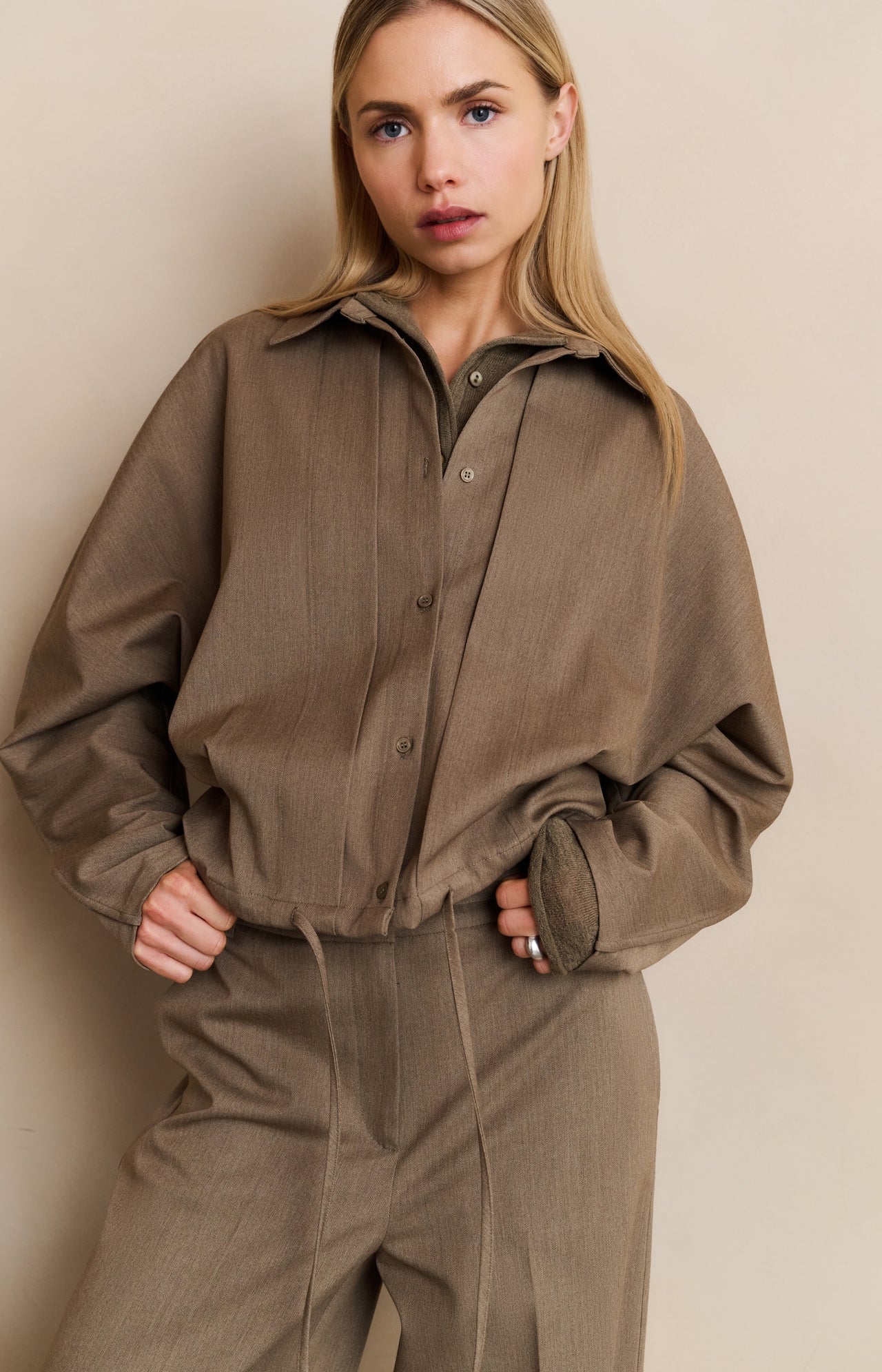 Blouse jacket with waist pleats and tie closure - Type: lookbook