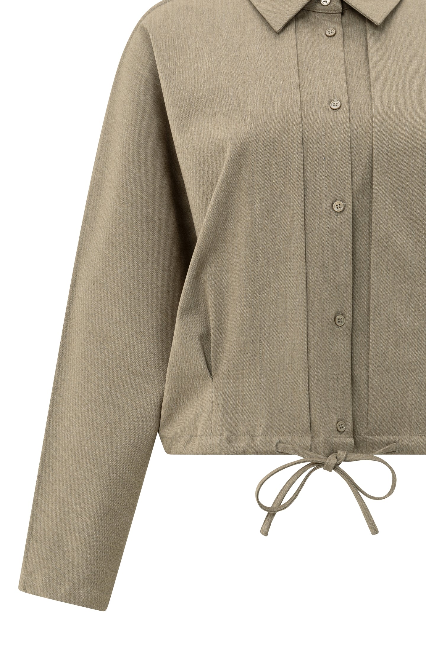 Blouse jacket with waist pleats and tie closure