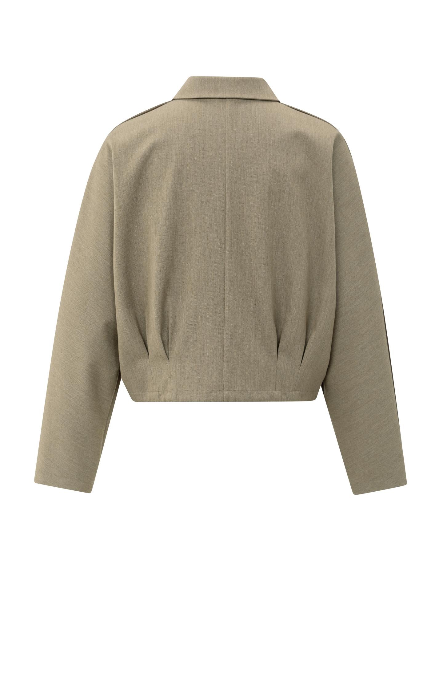 Blouse jacket with waist pleats and tie closure