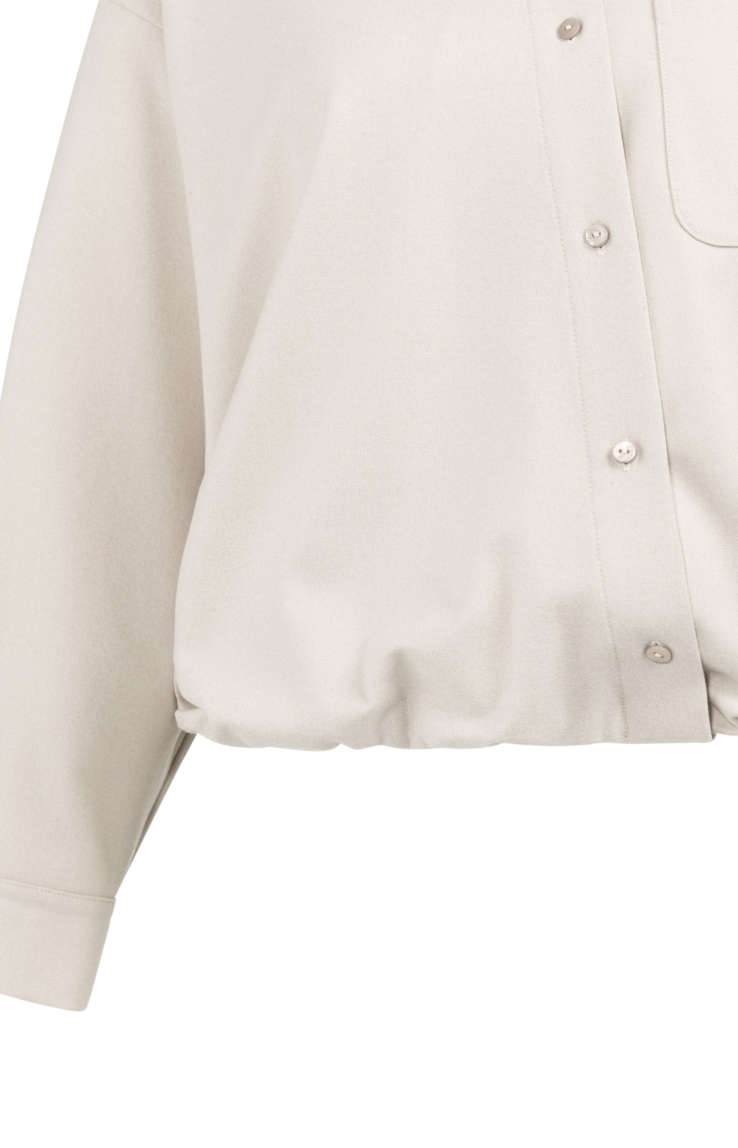 Blouse with asymmetric button placket and elastic hem