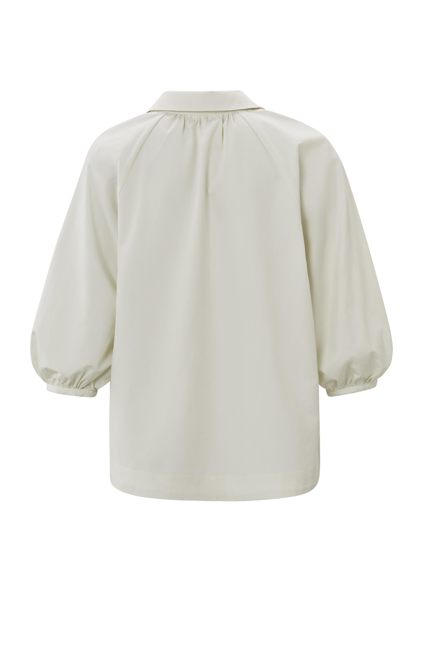 Blouse with collar, half long puff sleeves and hidden button