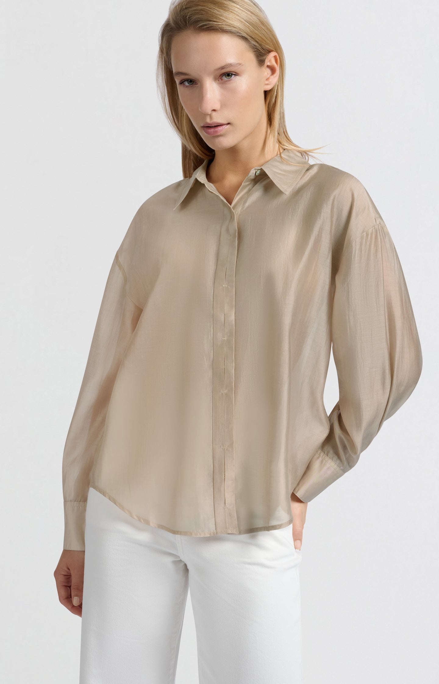 Blouse with hidden button placket and loose fit - Type: lookbook