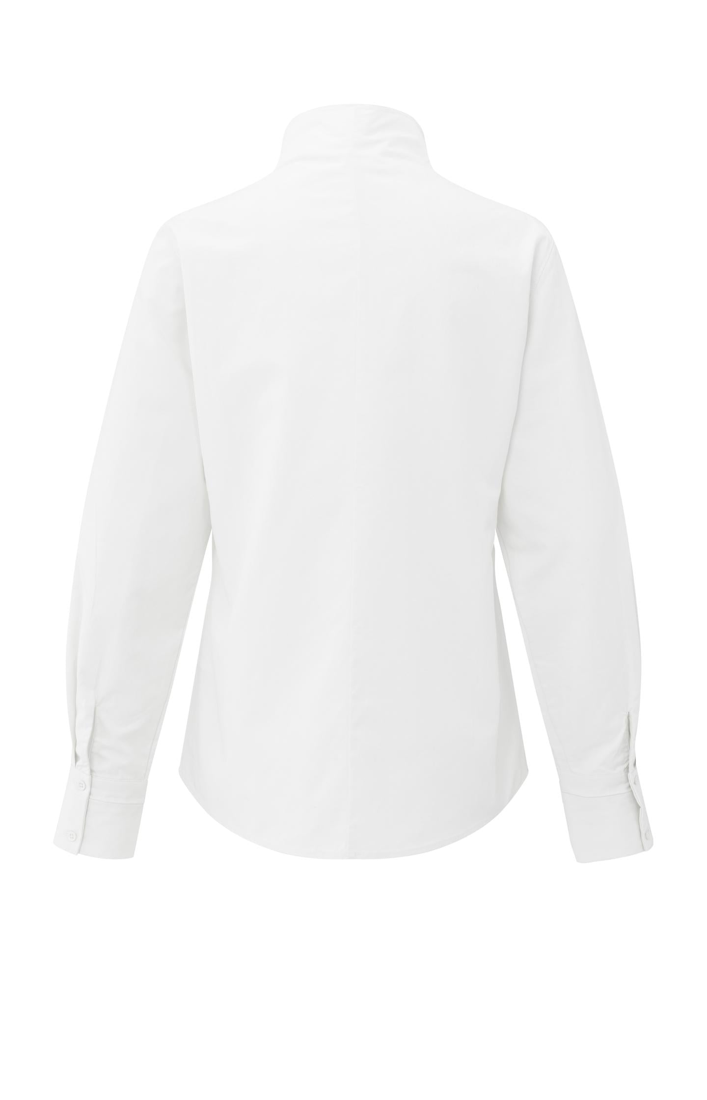 Blouse with high V-neck collar and cuffs