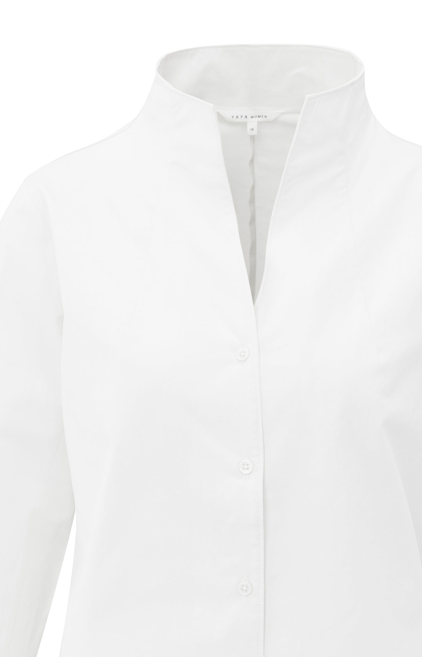 Blouse with high V-neck collar and cuffs