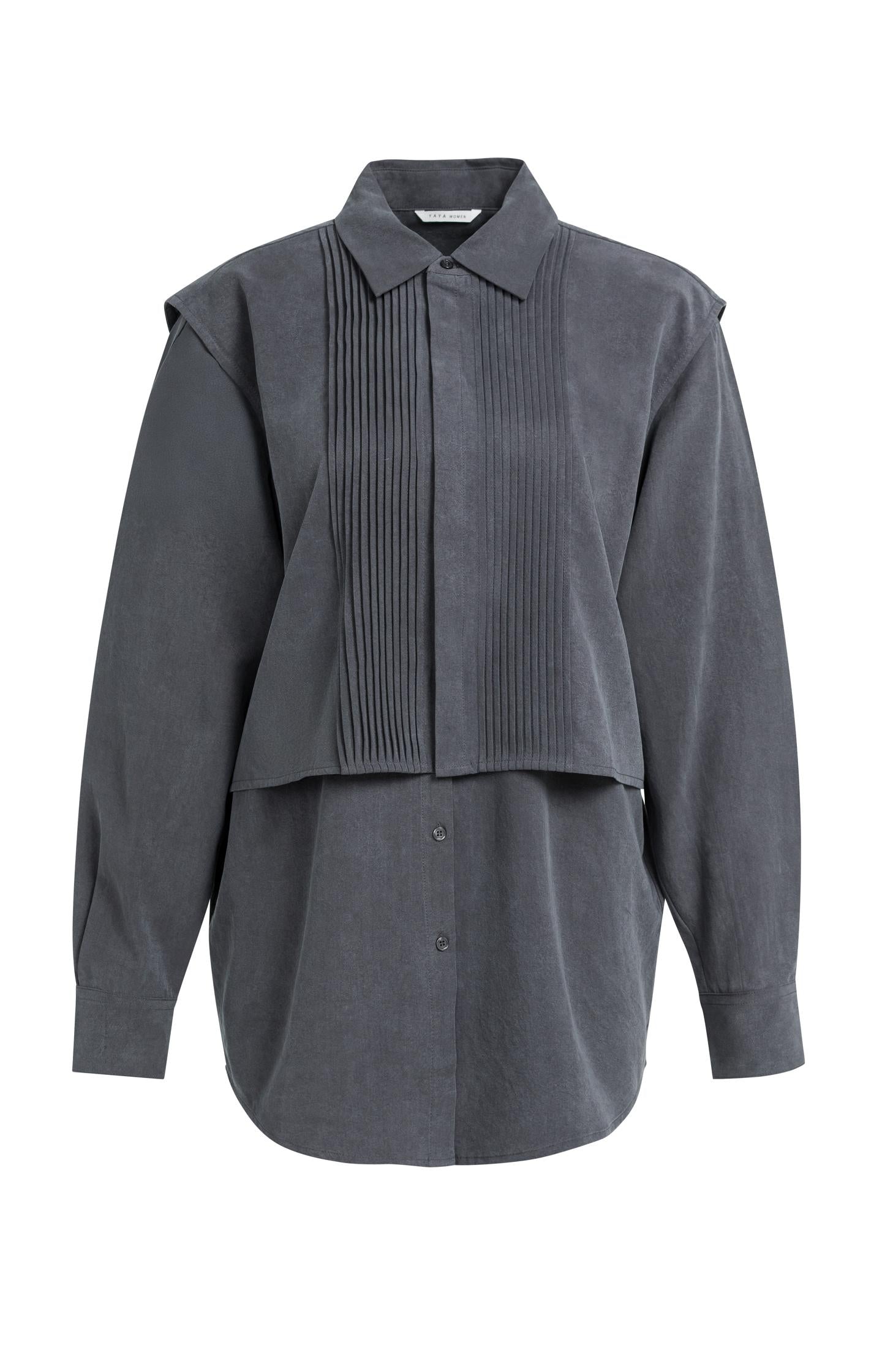 Blouse with layered gilet and pleated details