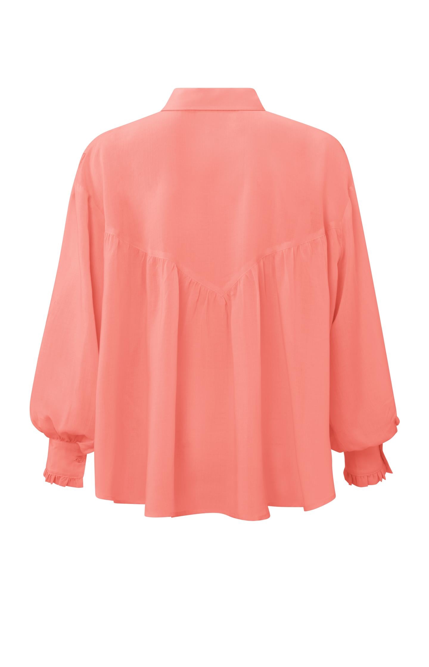 Blouse with long balloon sleeves, buttons and pleated detail