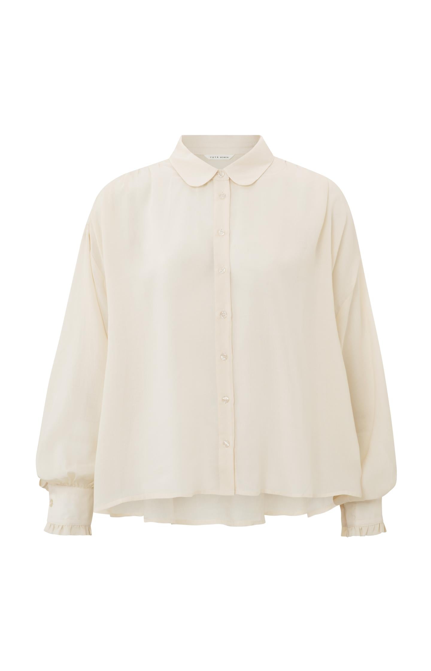 Blouse with long balloon sleeves, buttons and pleated detail - Type: product