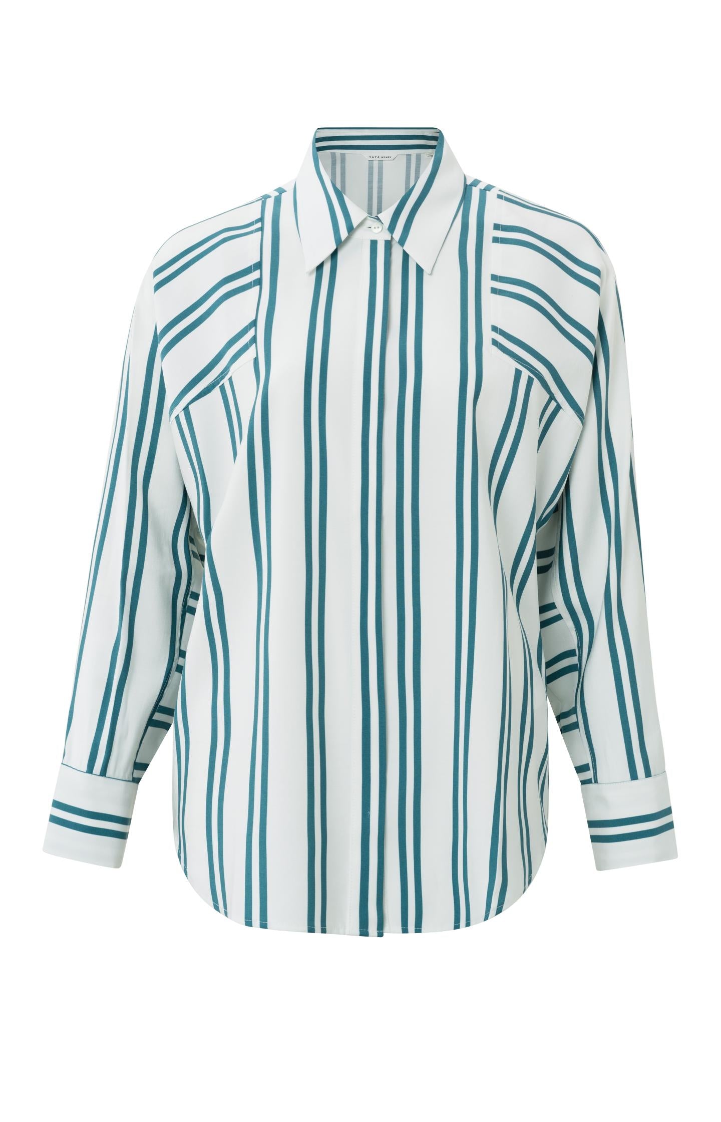 Blouse with long sleeves, buttons and asymmetric stripes - Type: product