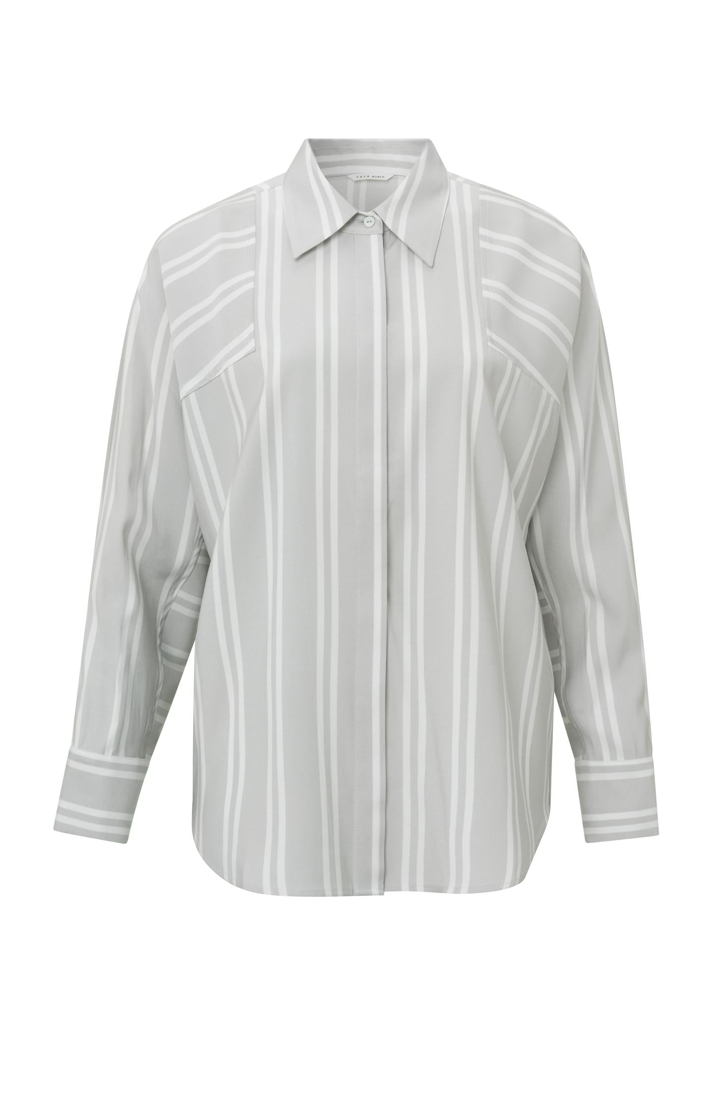 Blouse with long sleeves, buttons and asymmetric stripes - Type: product