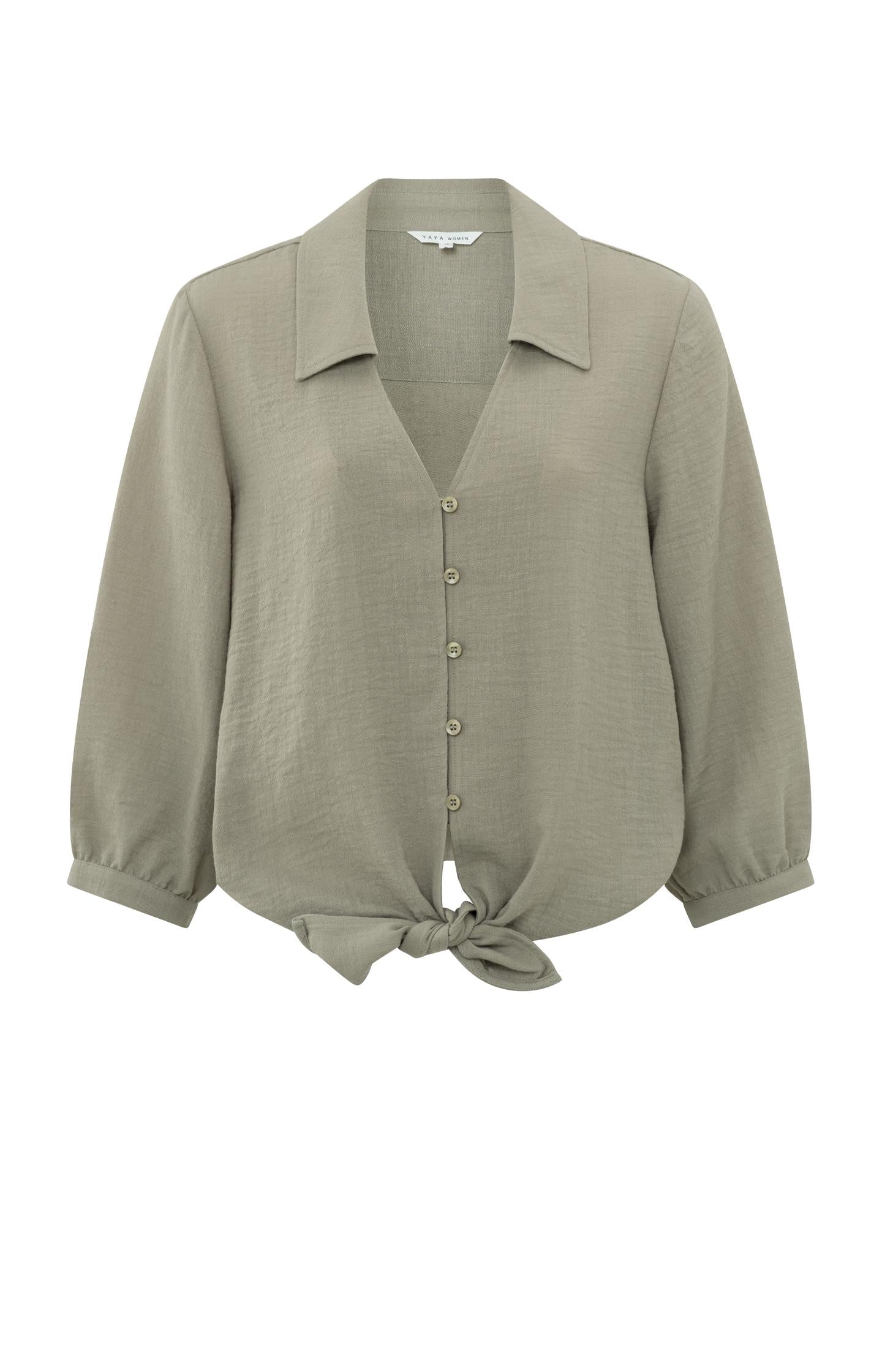 Blouse with long sleeves, buttons and knotted accent - Type: product