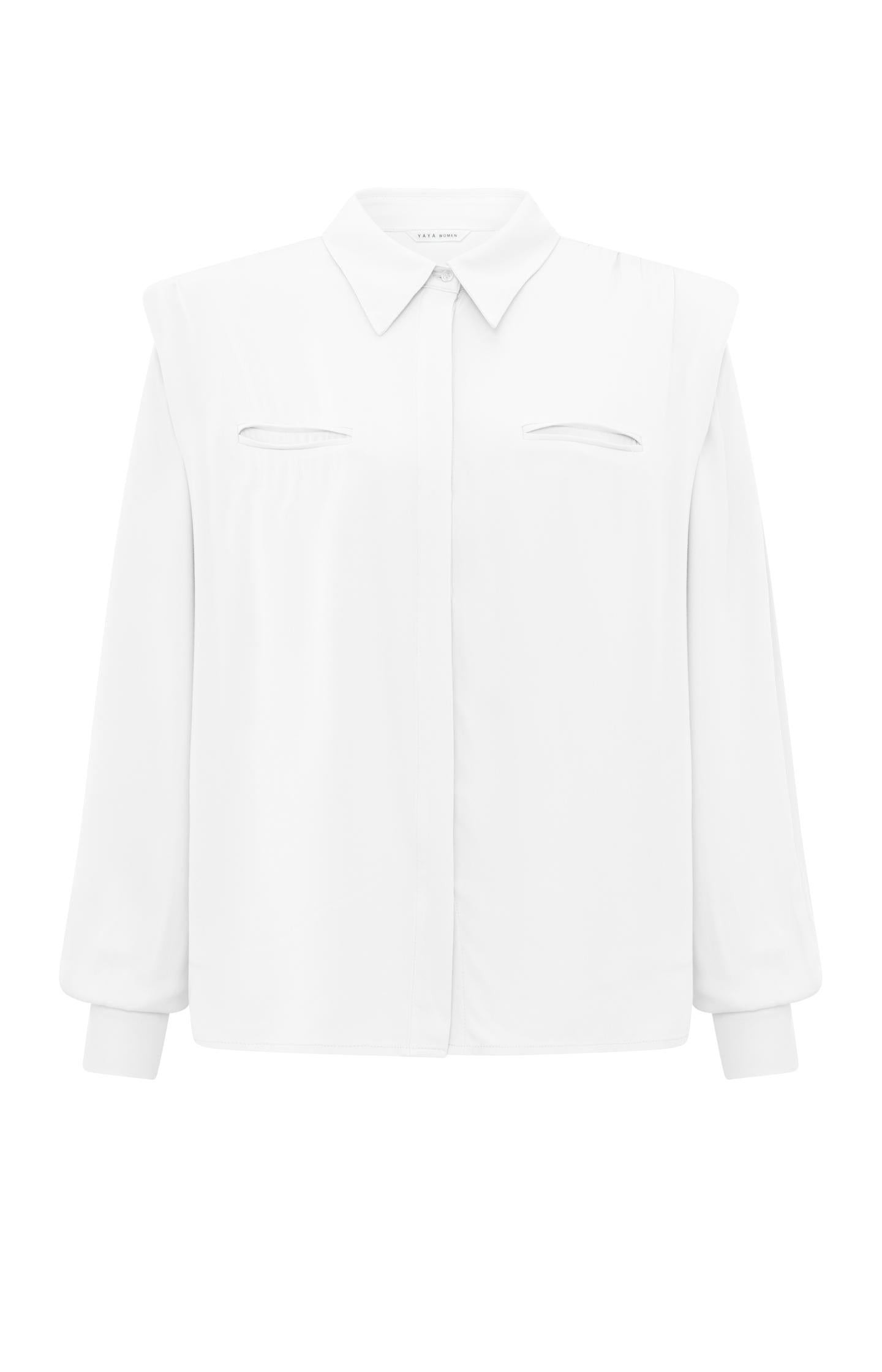Blouse with long sleeves, buttons and shoulder pads