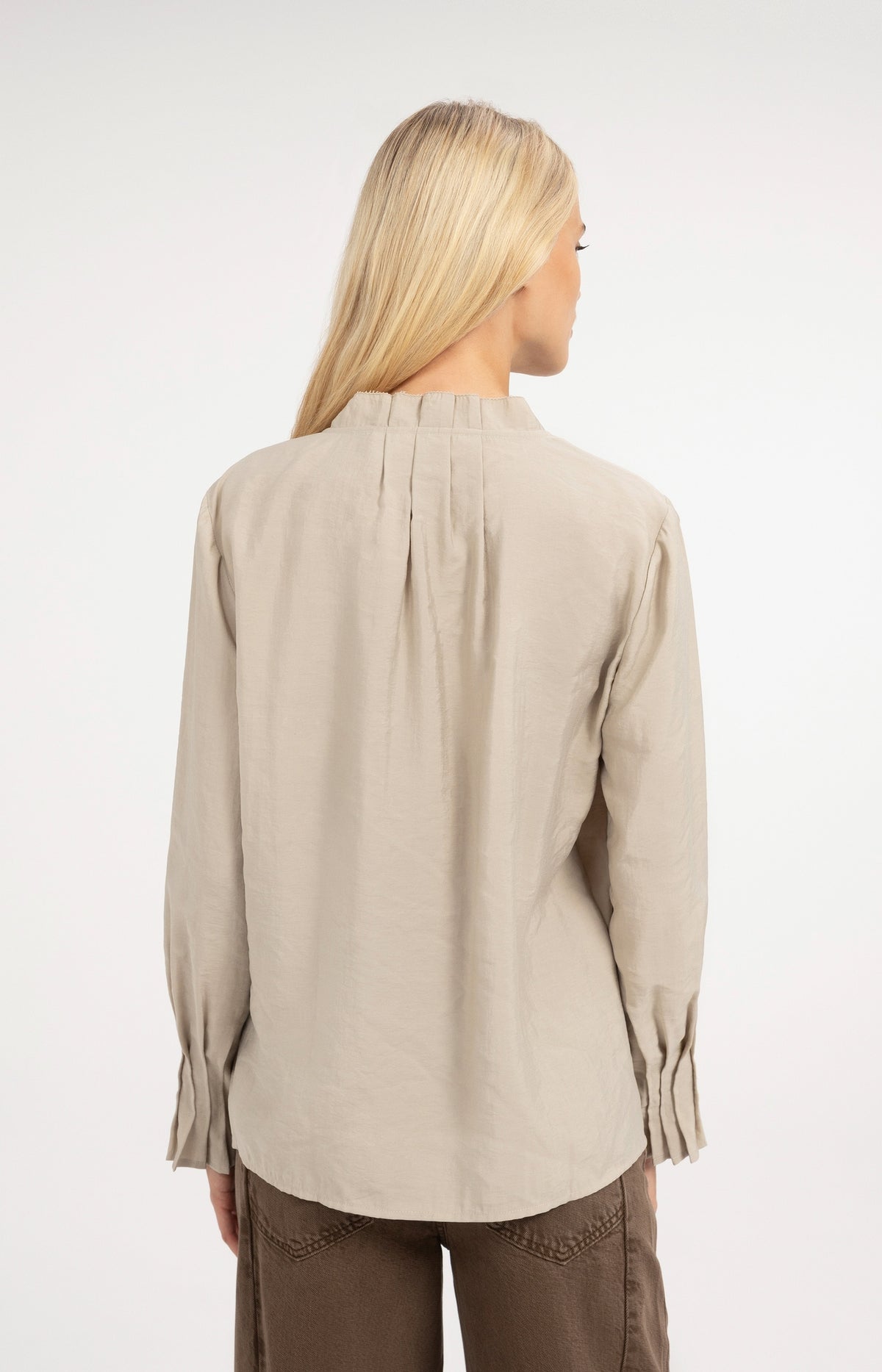 Blouse with pleated collar and cuffs - Pure Cashmere Grey