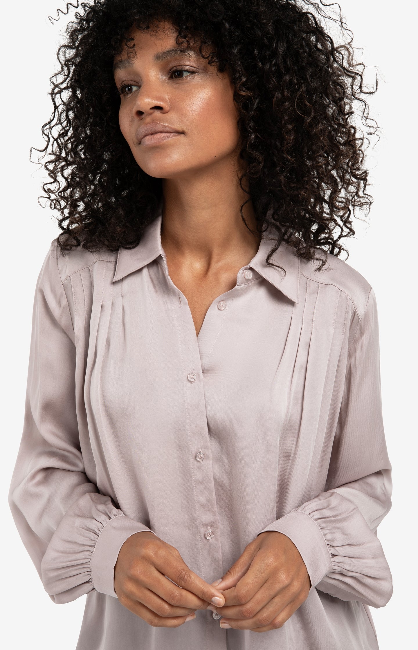 Blouse with pleated details and satin finish