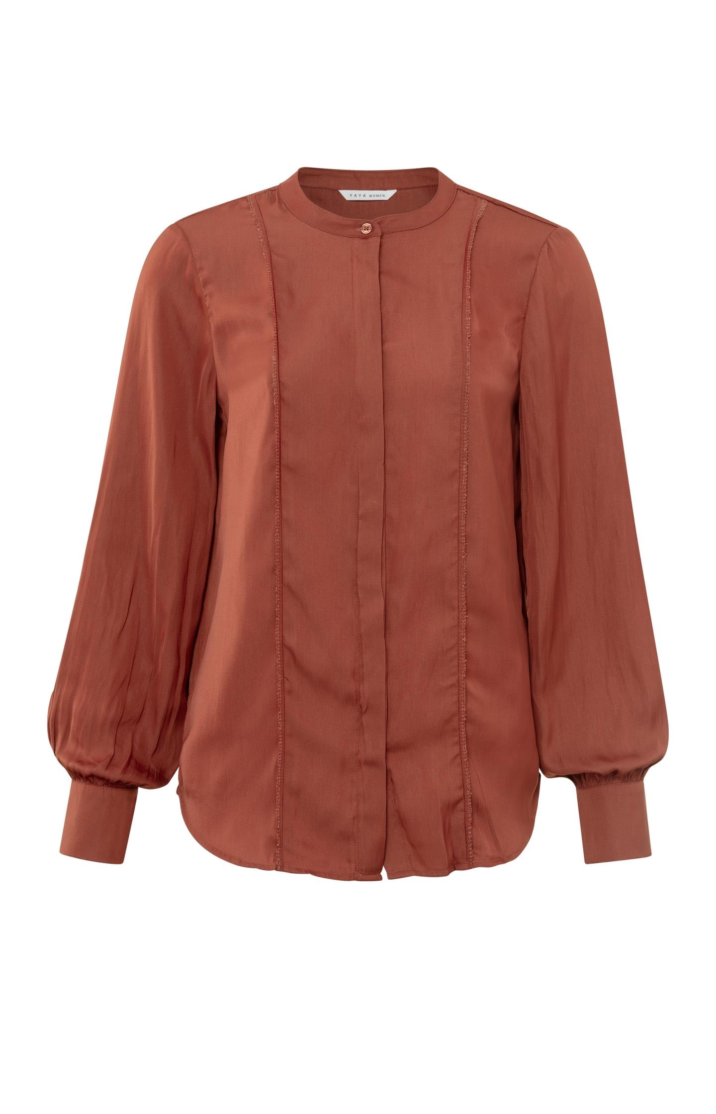 Blouse with round neck, balloon sleeves and scallop edge - Arabian Spice Red - Type: product