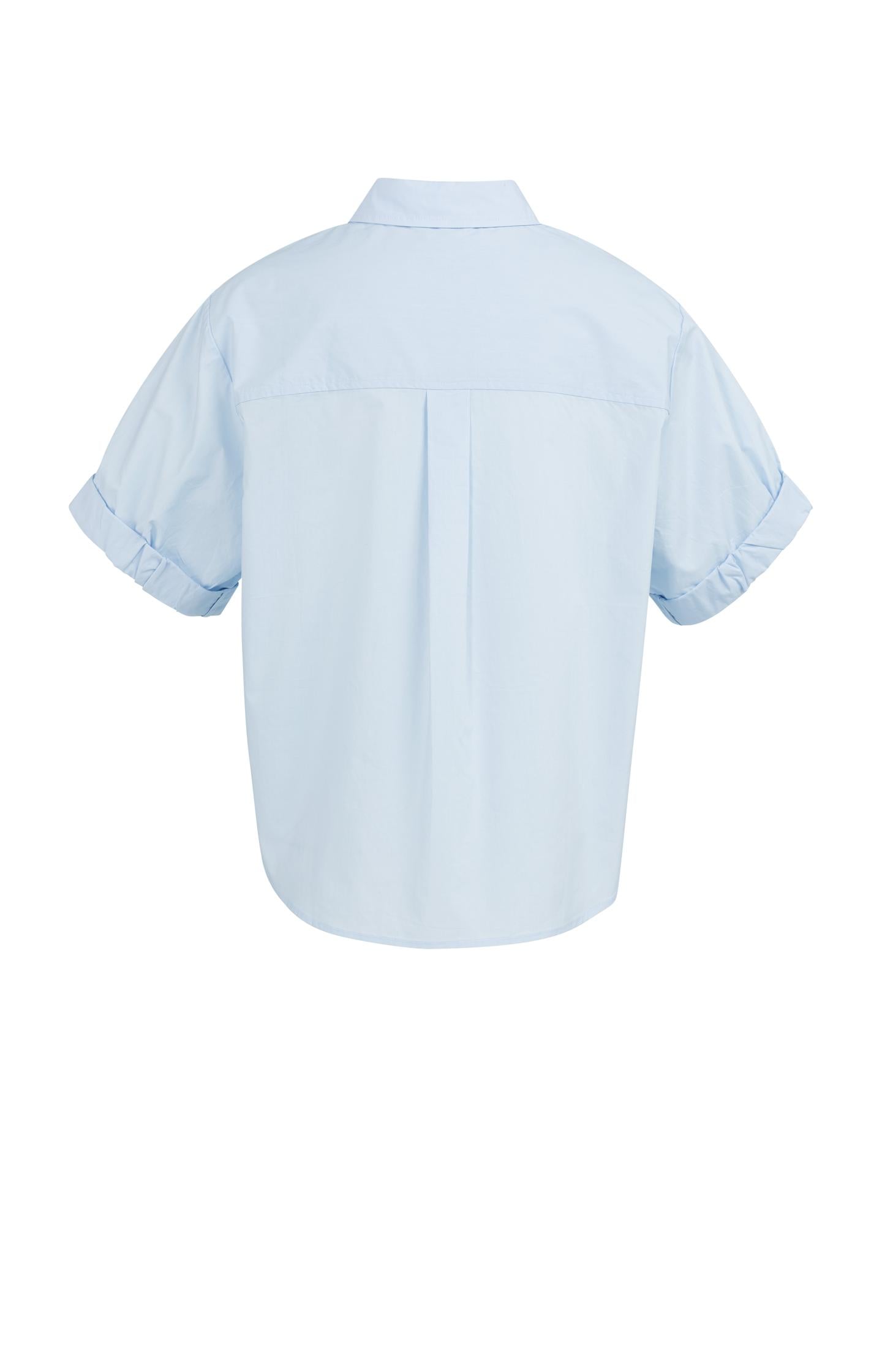 Blouse with short rolled-up sleeves and collar