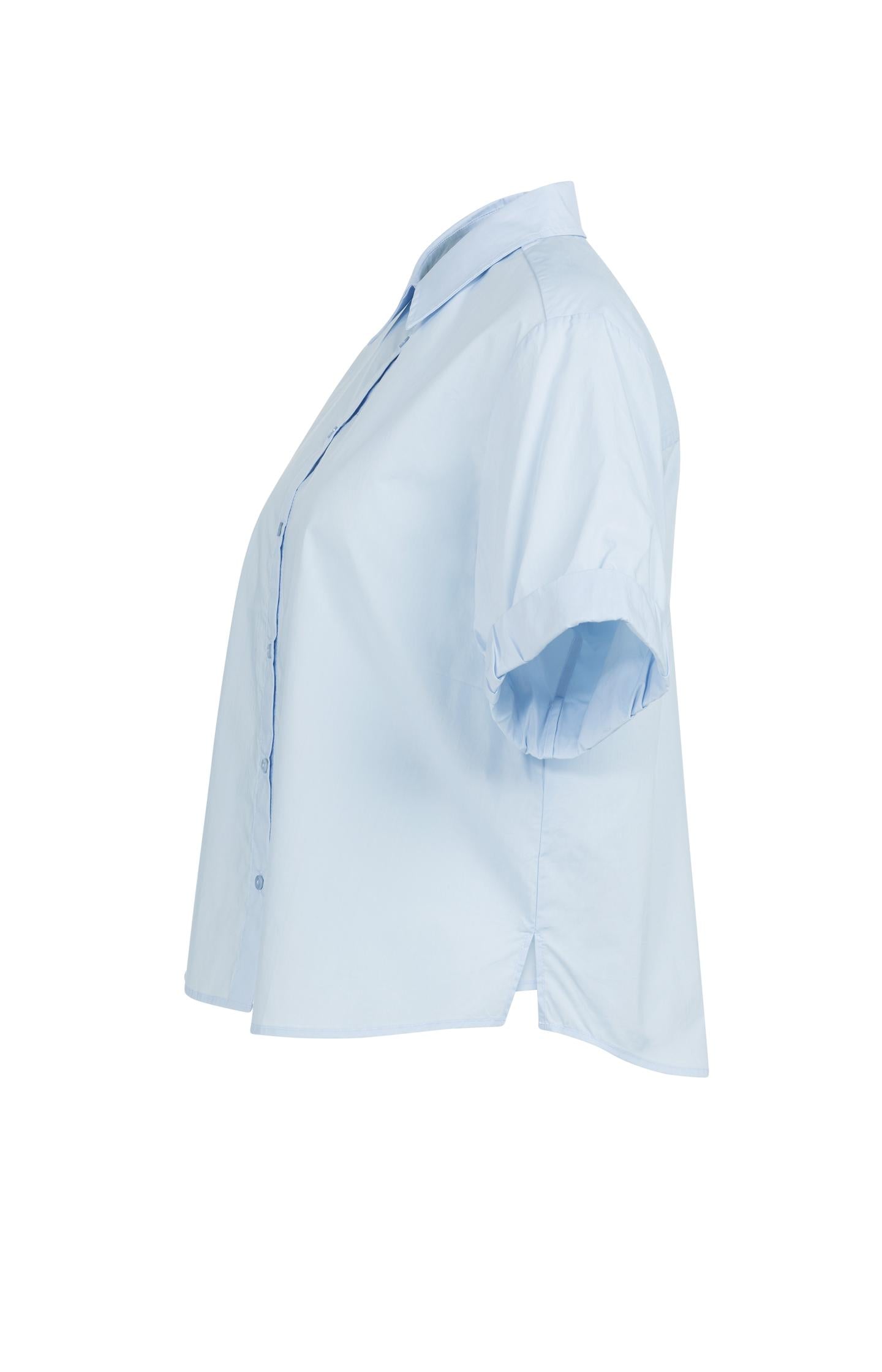 Blouse with short rolled-up sleeves and collar