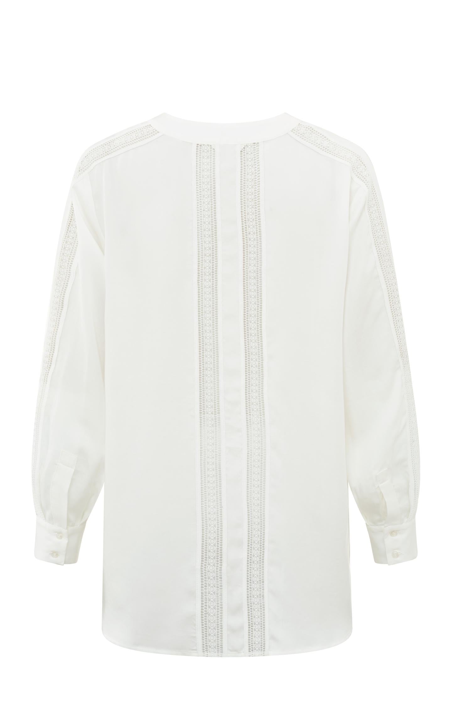 Blouse with V-neck, long detailed sleeves and buttons