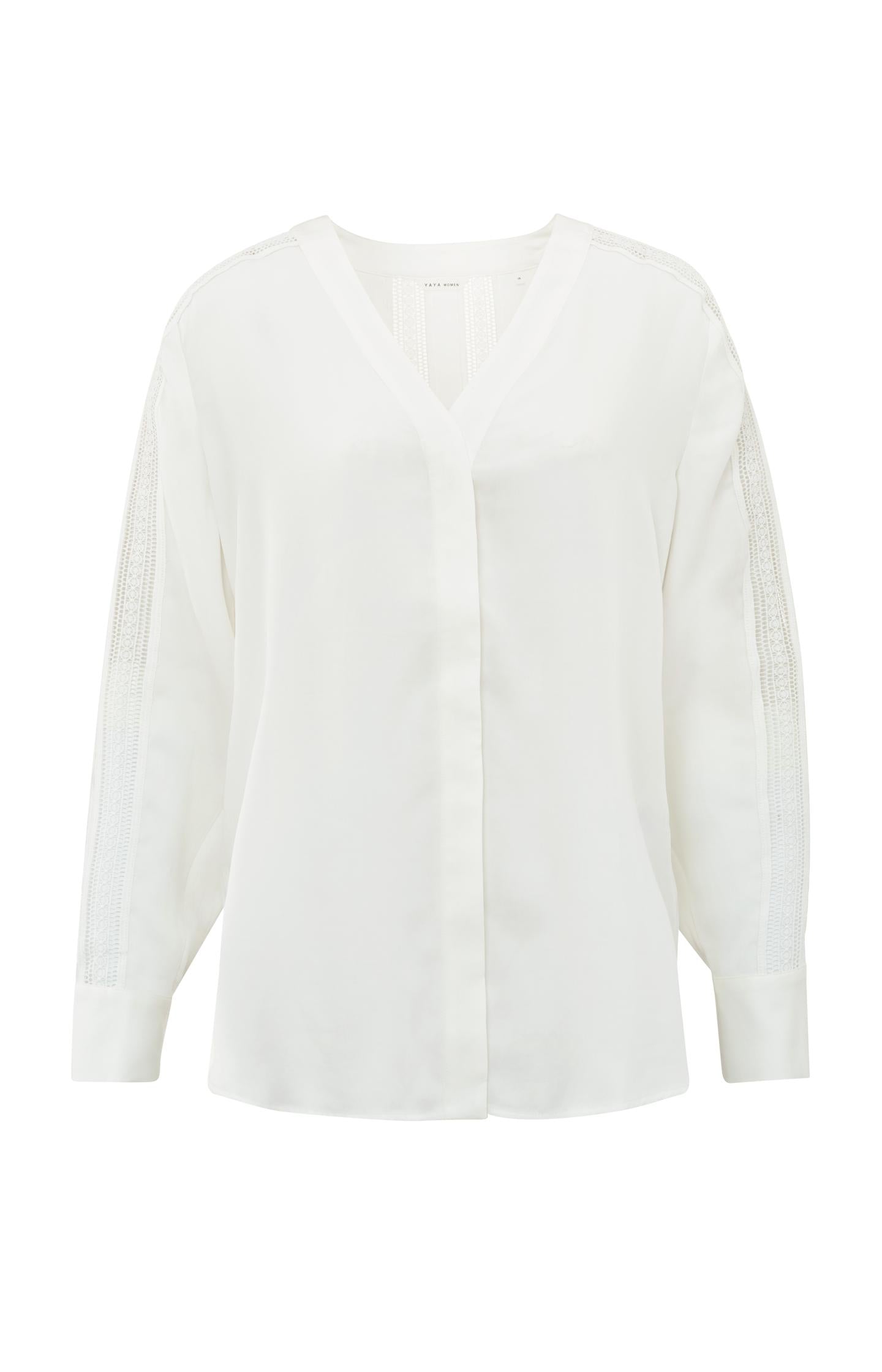 Blouse with V-neck, long detailed sleeves and buttons - Type: product