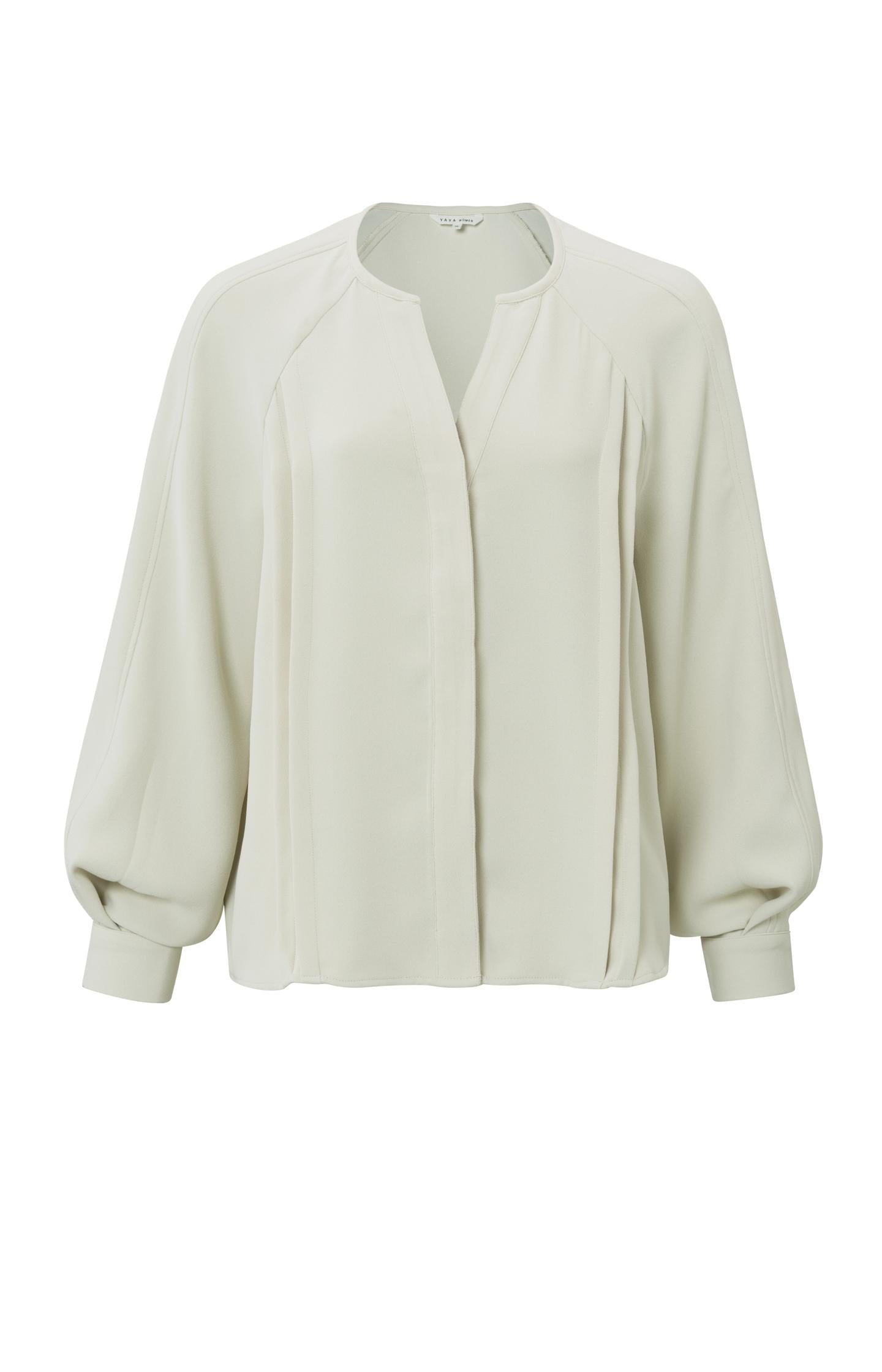 Blouse with V-neck, long puff sleeves and pleated details - Type: product