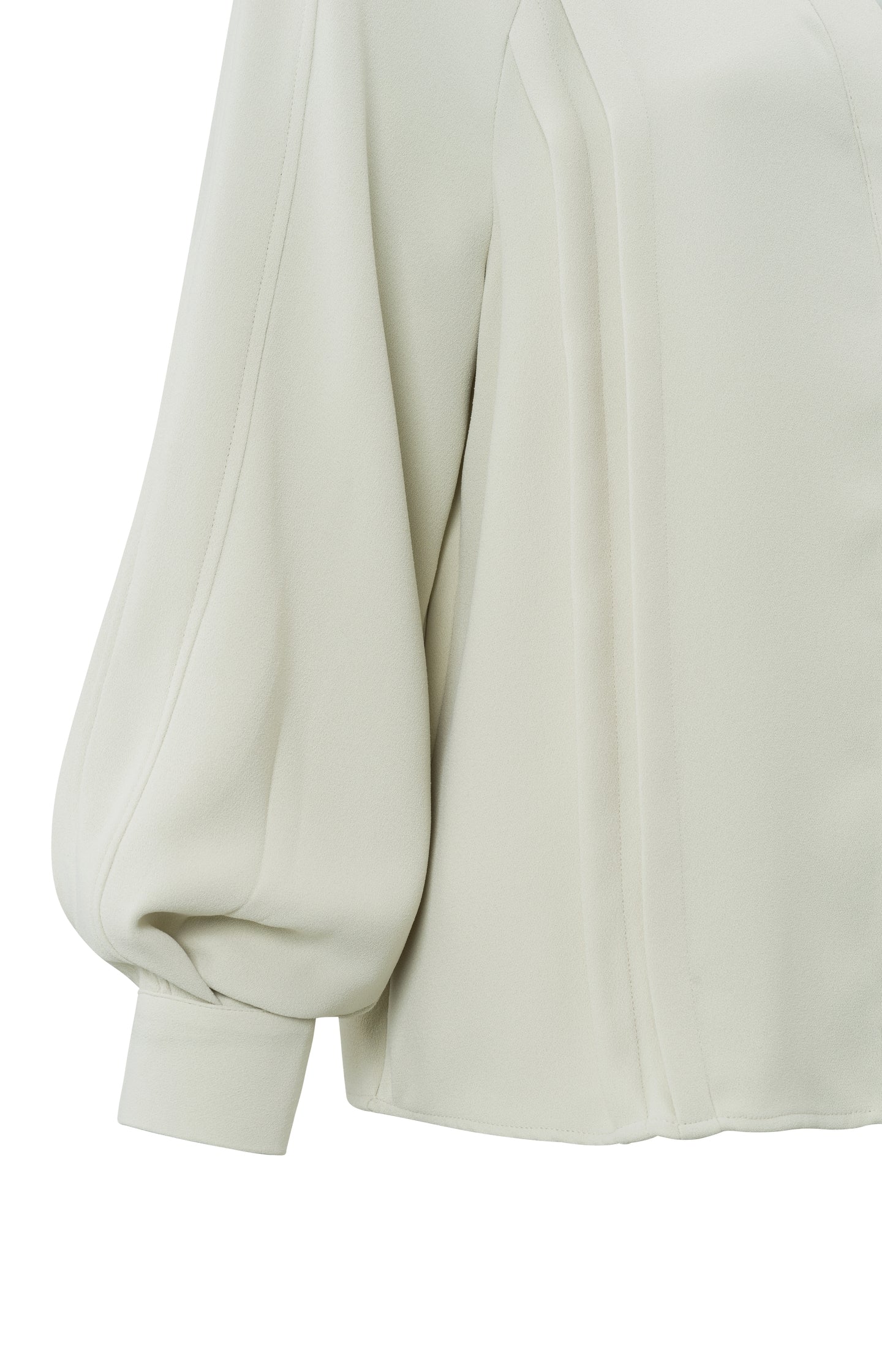 Blouse with V-neck, long puff sleeves and pleated details