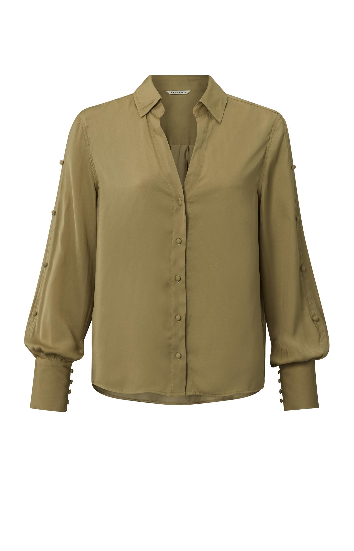 Blouse with V-neck, long sleeves and button details - Type: product