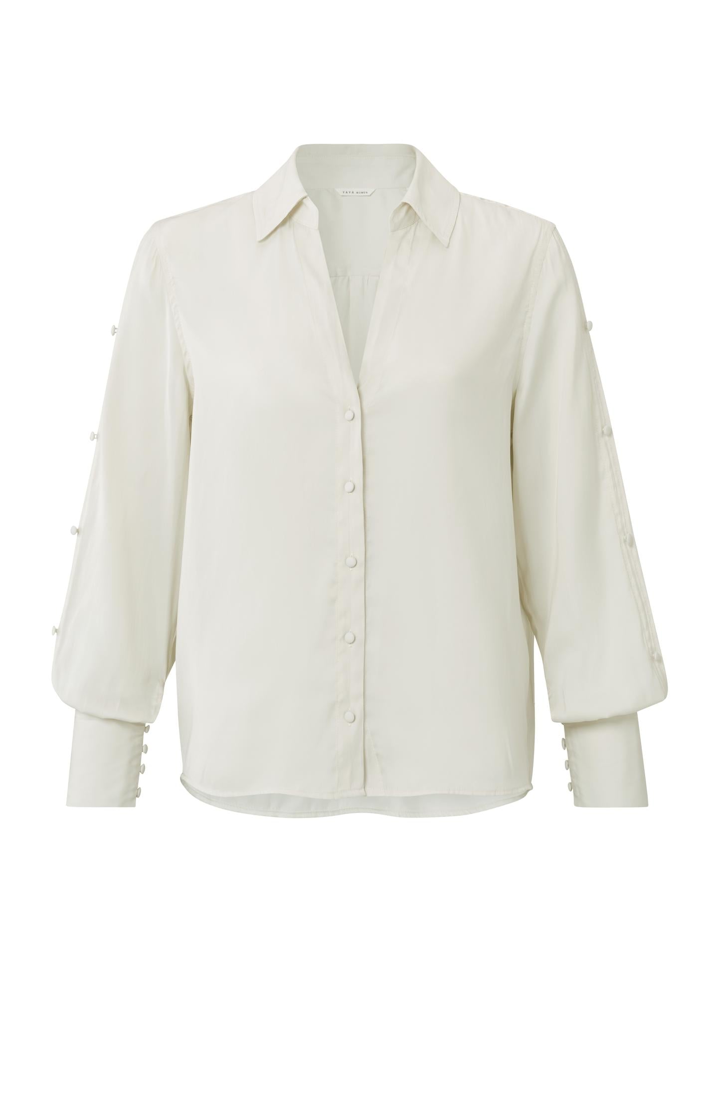 Blouse with V-neck, long sleeves and button details - Type: product