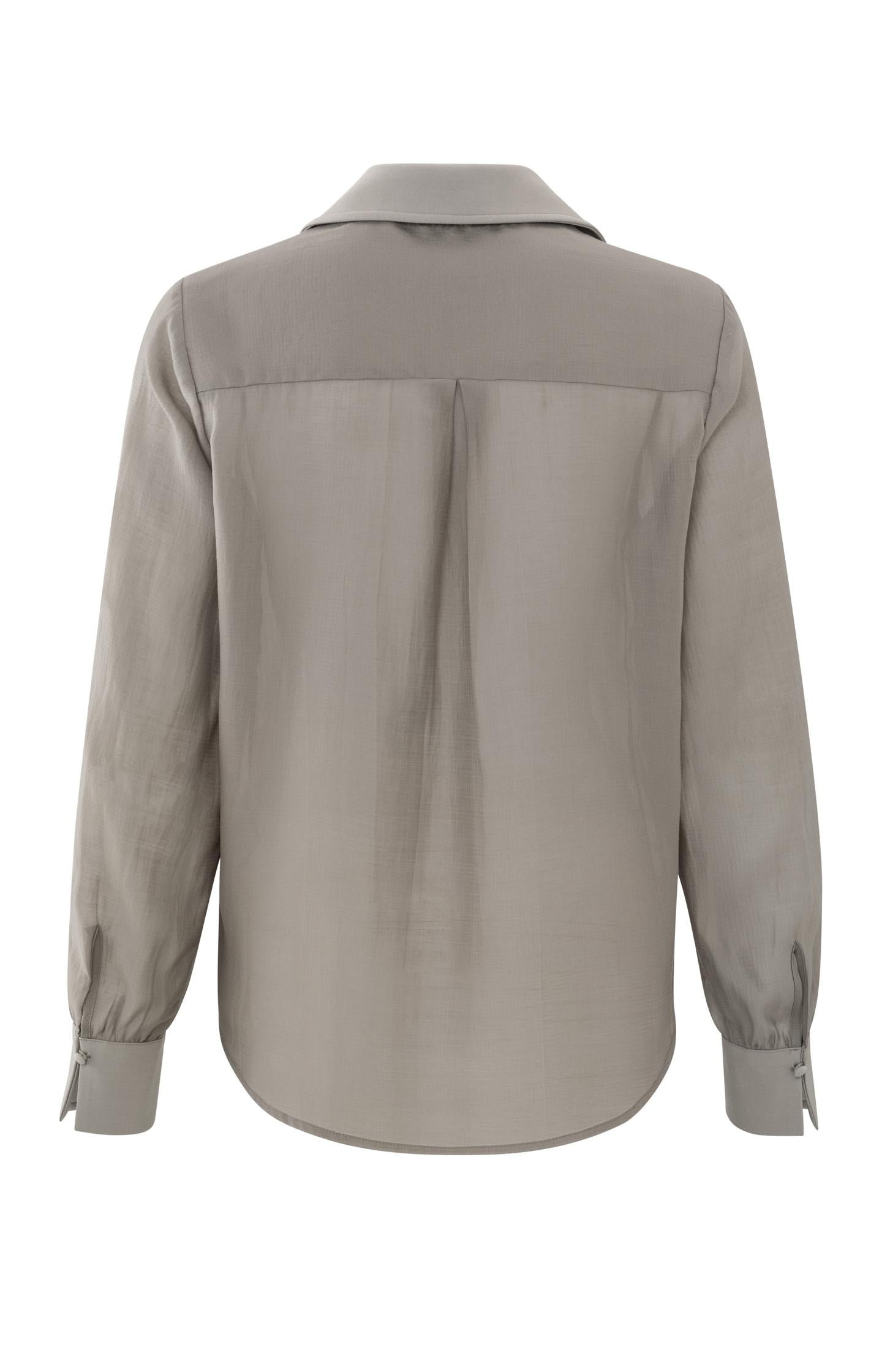 Blouse with V-neck, long sleeves and contrast collar