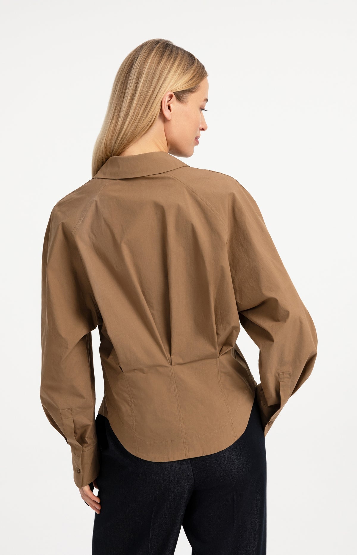 Blouse with waist accent and pleat detail