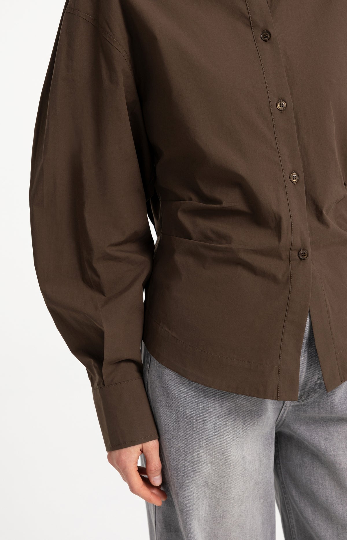 Blouse with waist accent and pleat detail