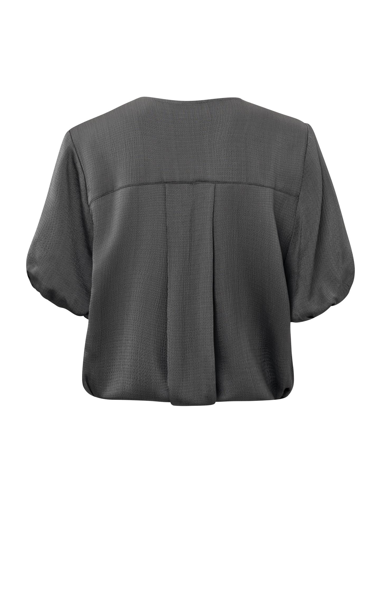 Blouson top with V-neck and short puff sleeves in loose fit